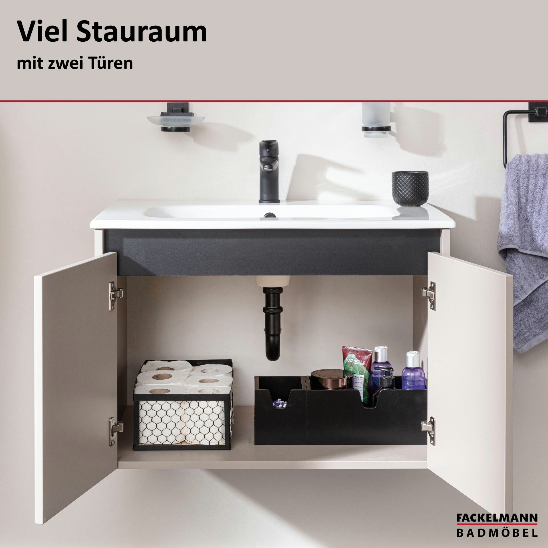 FACKELMANN Badmöbel-Set COMPACT LINE Waschbeckenunterschrank, Keramik Waschbecken