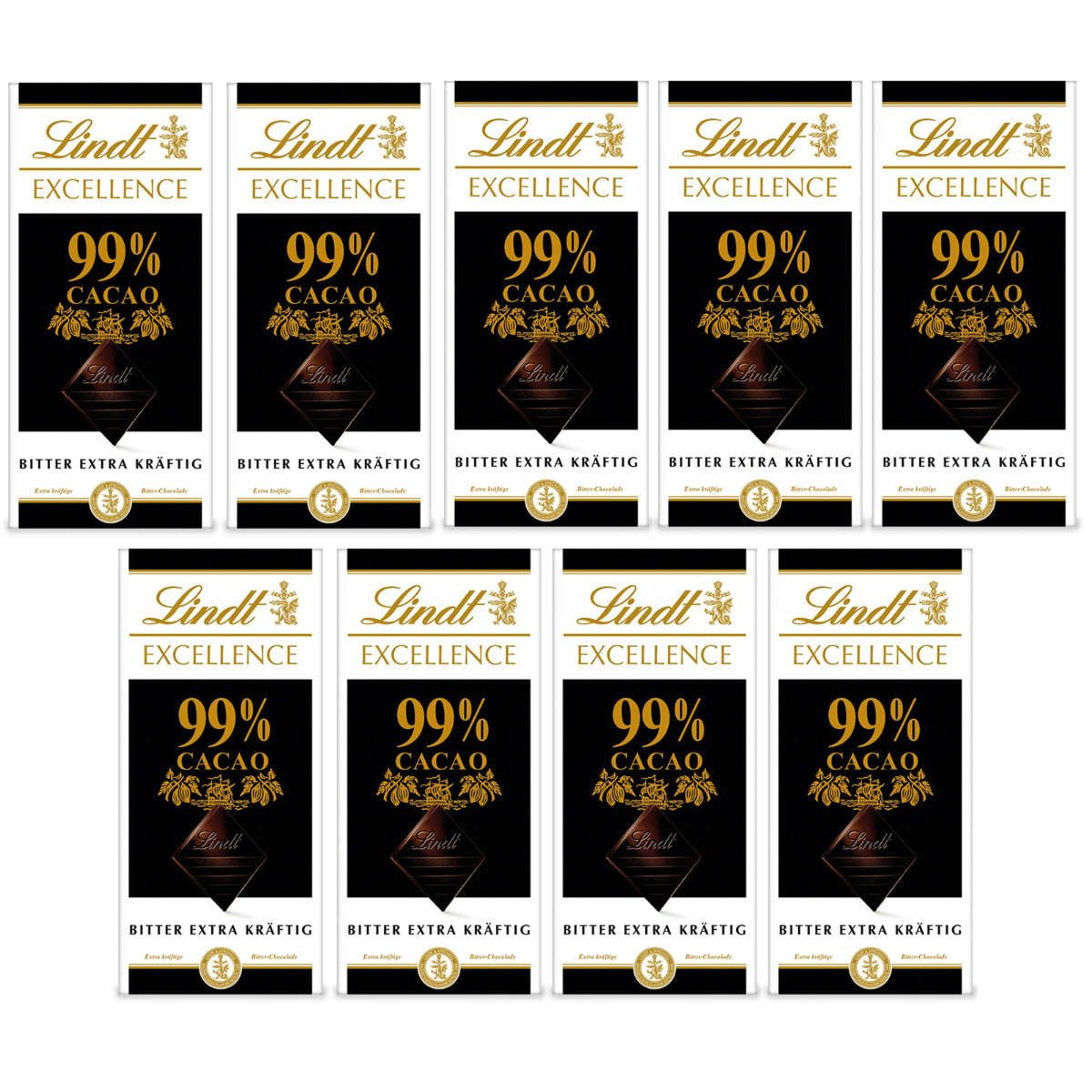 LINDT Schokolade, Lindt Excellence 99 Prozent Cacao Bitter extrem kräftig 50g 9er Pack