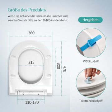 EMKE WC-Sitz D Form Toilettensitz Toilettendeckel mit Absenkautomatik, Quick-Release-Funktion, Antibakterielle Klodeckel Lager 150 kg Weiß