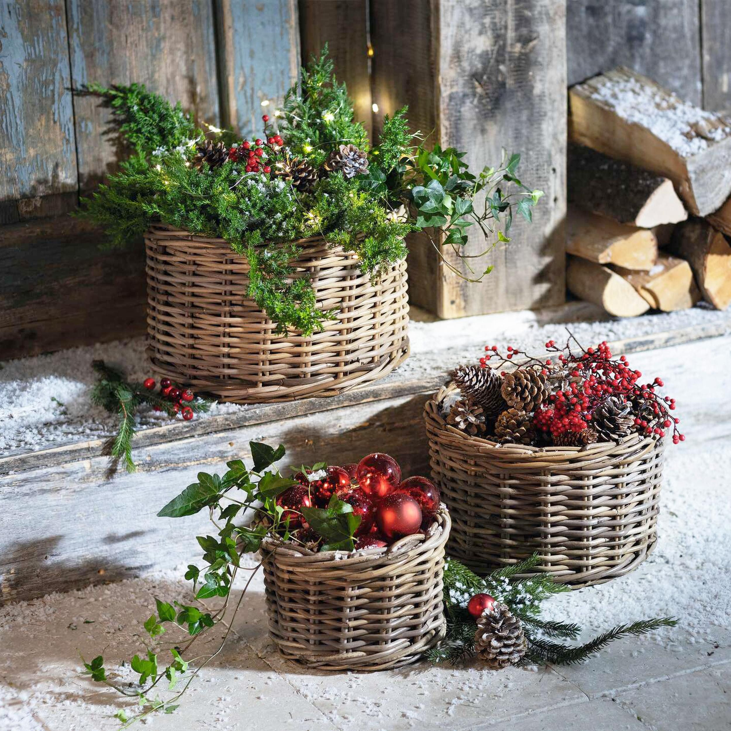 Allzweckkorb 3x Pflanzkorb Koboo Grey Rattan – Blumentopf, Pflanzkübel