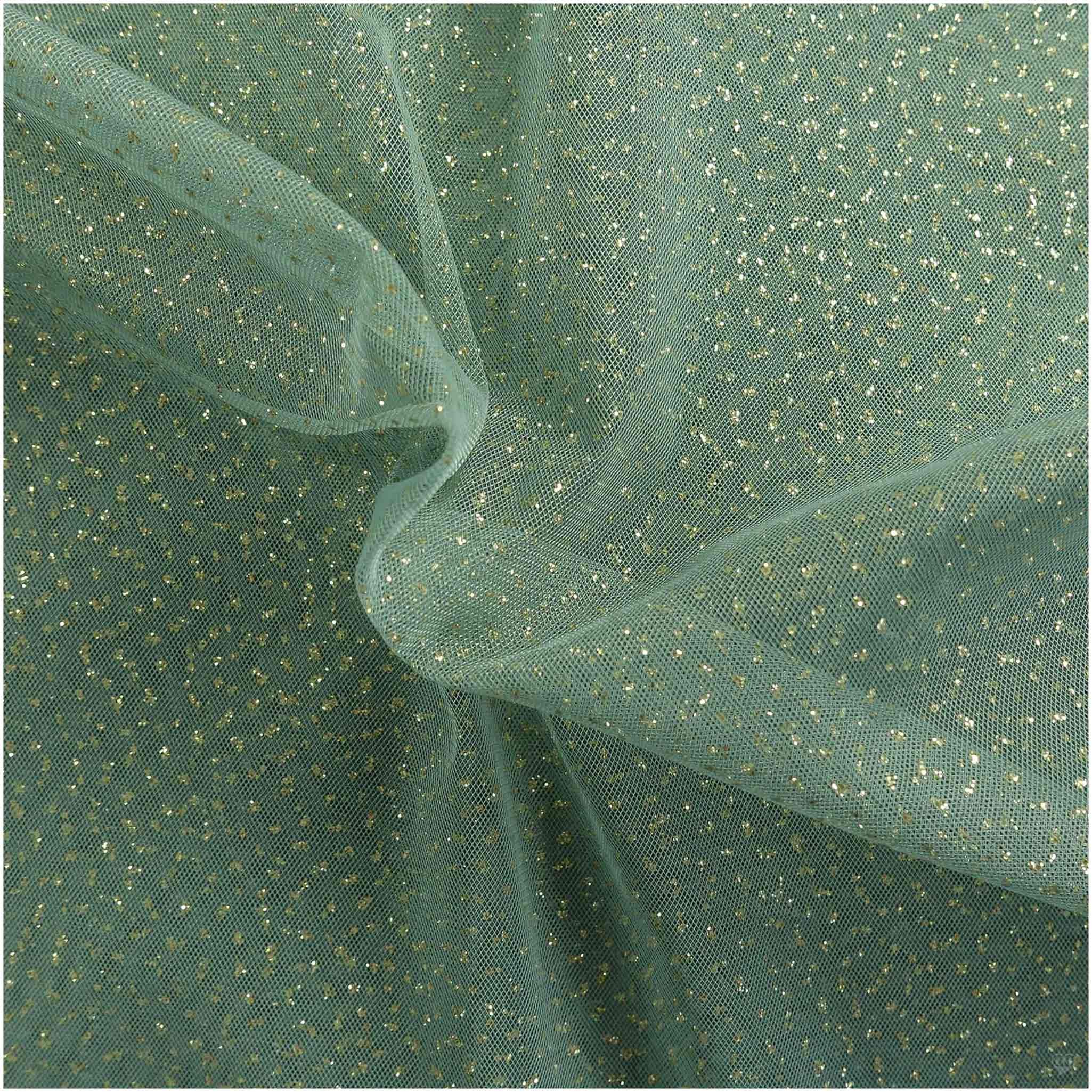 maDDma Stoff Tüll mit Glitzer Fasching Kostümstoff 1 x 1,5 m Meterware, 060 - blassgrün / gold