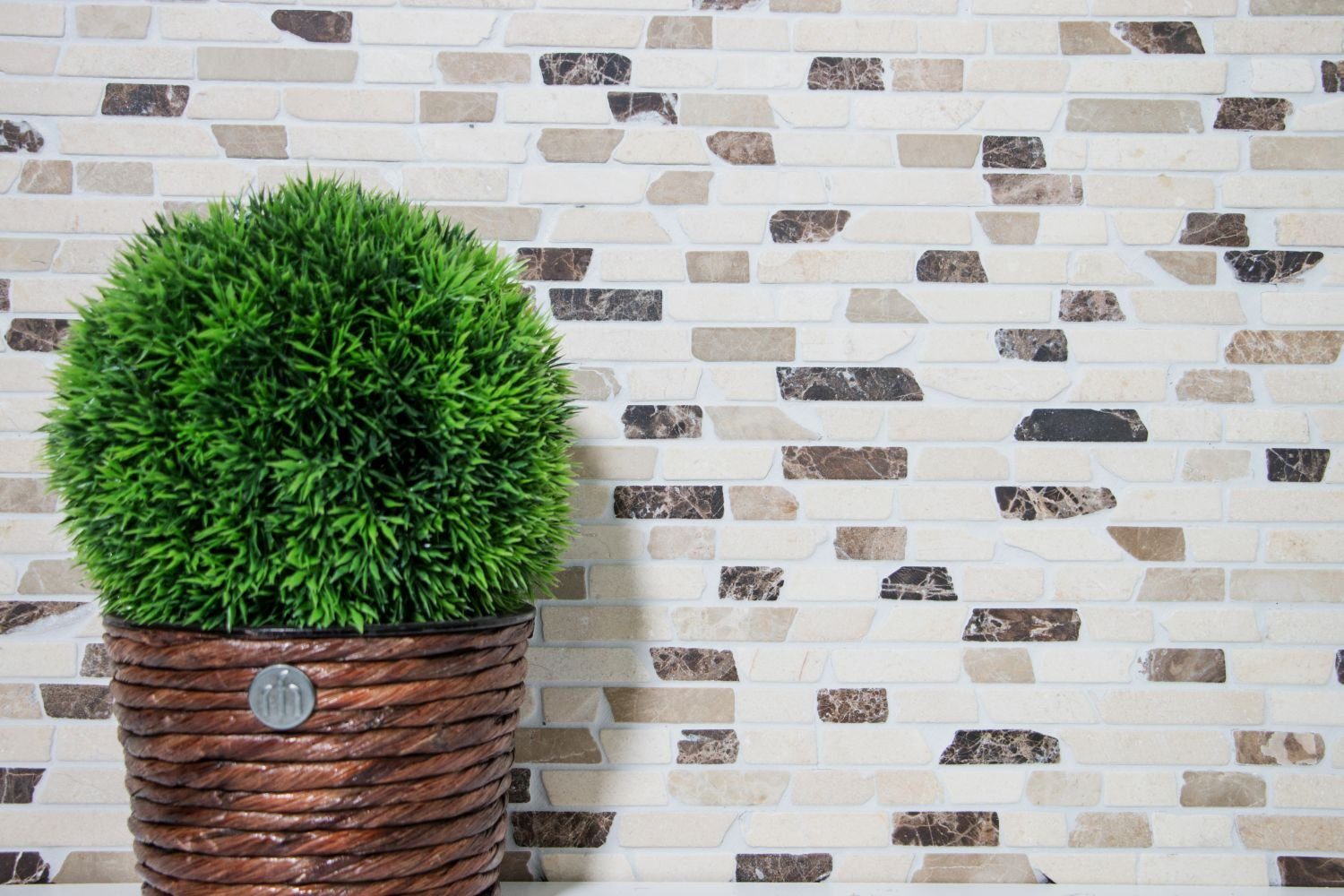 Wand Castanao braun Küche Mosani beige Mosaik Brick Naturstein creme Marmor Bodenfliese