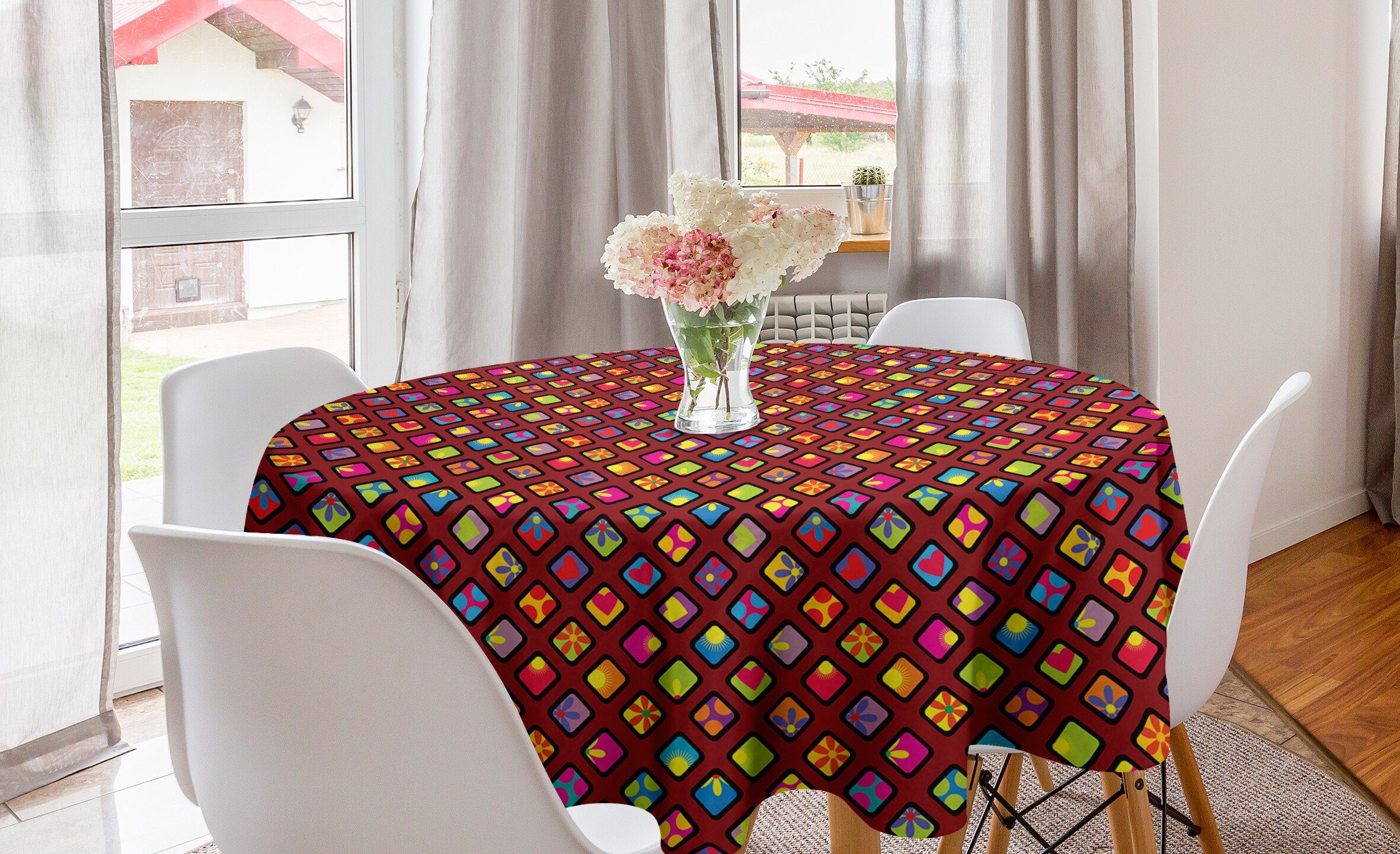 Abakuhaus Tischdecke Kreis Tischdecke Abdeckung für Esszimmer Küche Dekoration, Geometrisch Bunte Rauten | Tischdecken