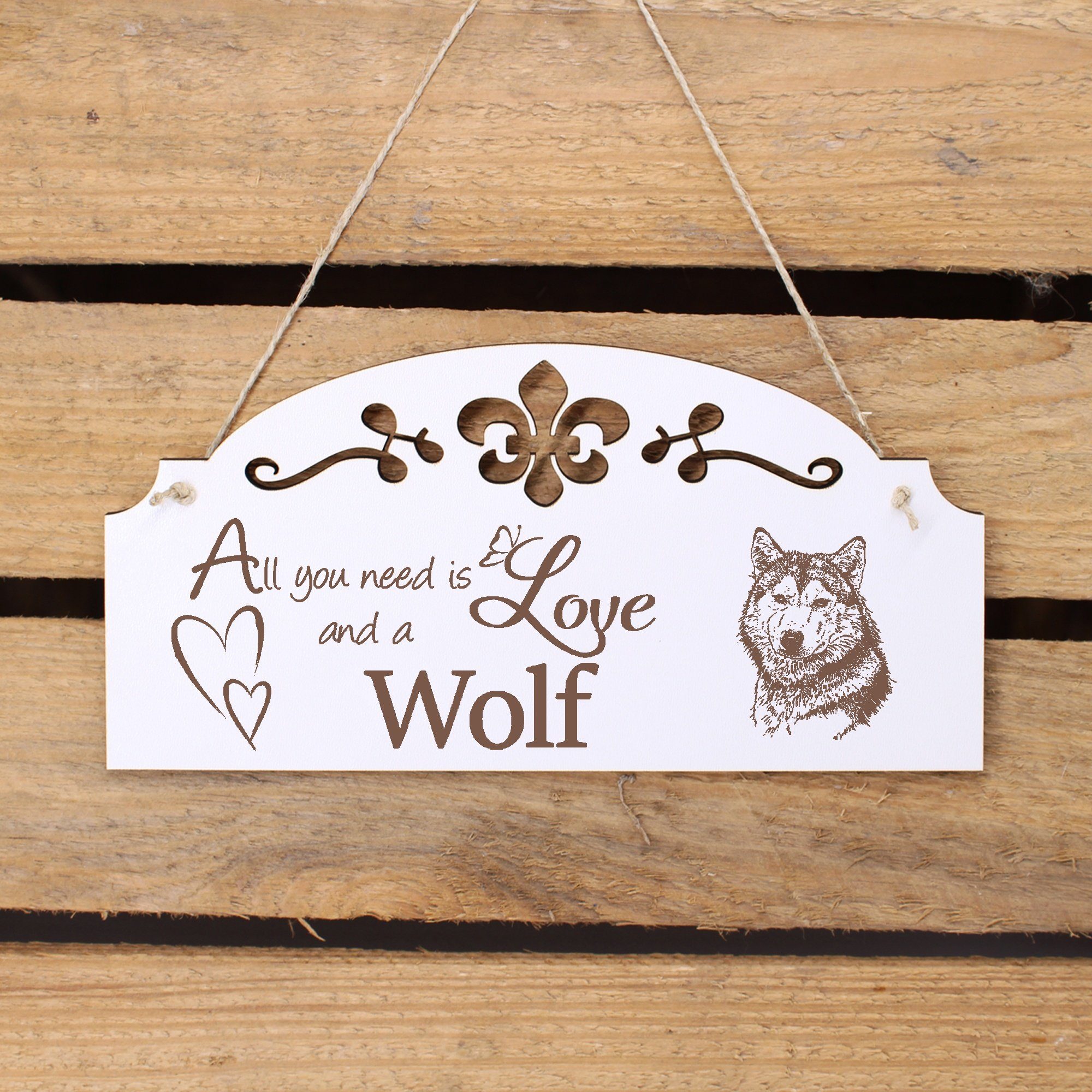 Dekolando is All 20x10cm Deko Kopf Hängedekoration Love Wolf need you