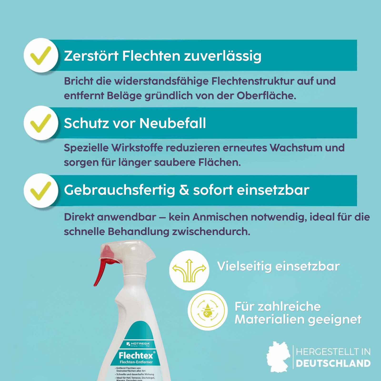 HOTREGA® Flechtex Flechtenentferner Steinreiniger Flechtenentferner Algen 750ml Grünbelagentferner