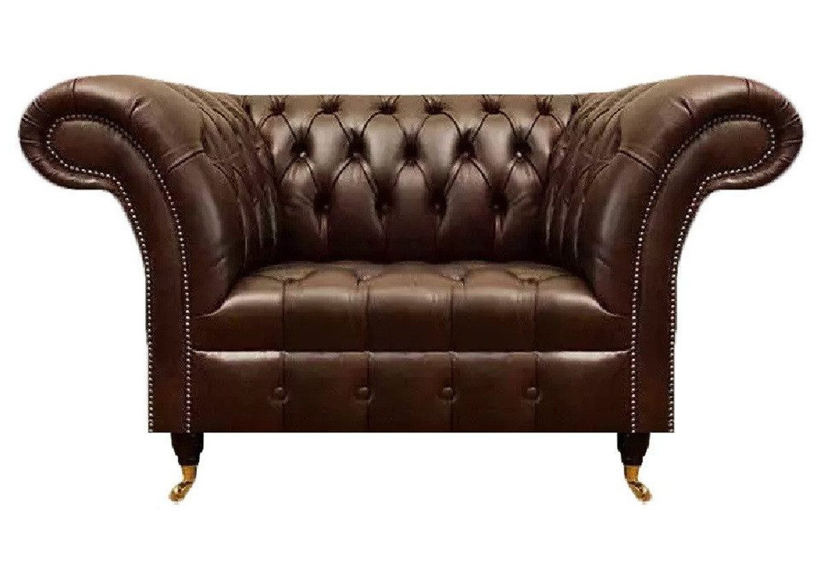 JVmoebel Chesterfield-Sessel Dunkelbrauner Polstersessel im Chesterfield-Design mit Holzfüßen (1-St., Sessel), Made in Europa