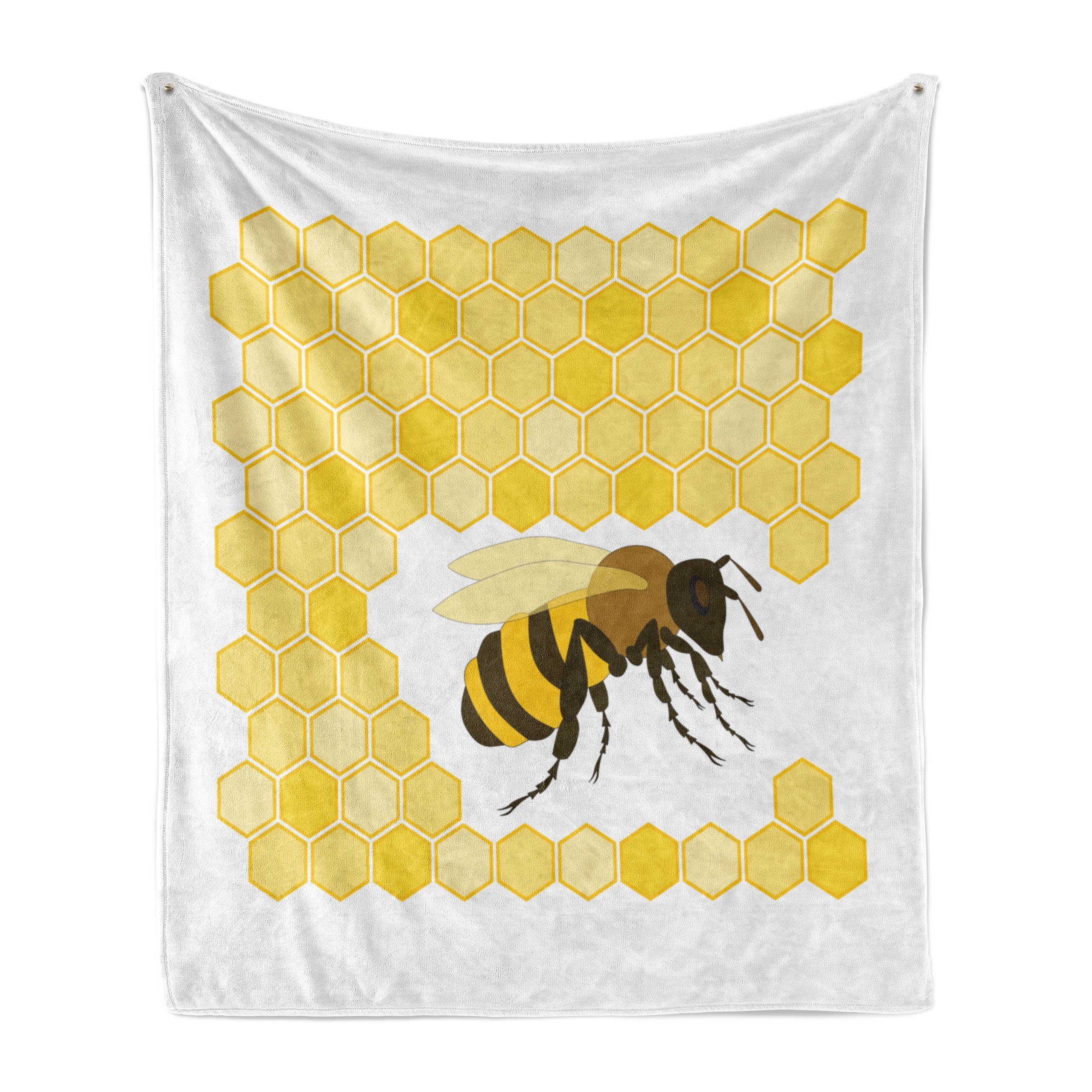 Wohndecke Gemütlicher Plüsch für den Innen- und Außenbereich, Abakuhaus, Honey Bee Einzel Bugnd Hexagons