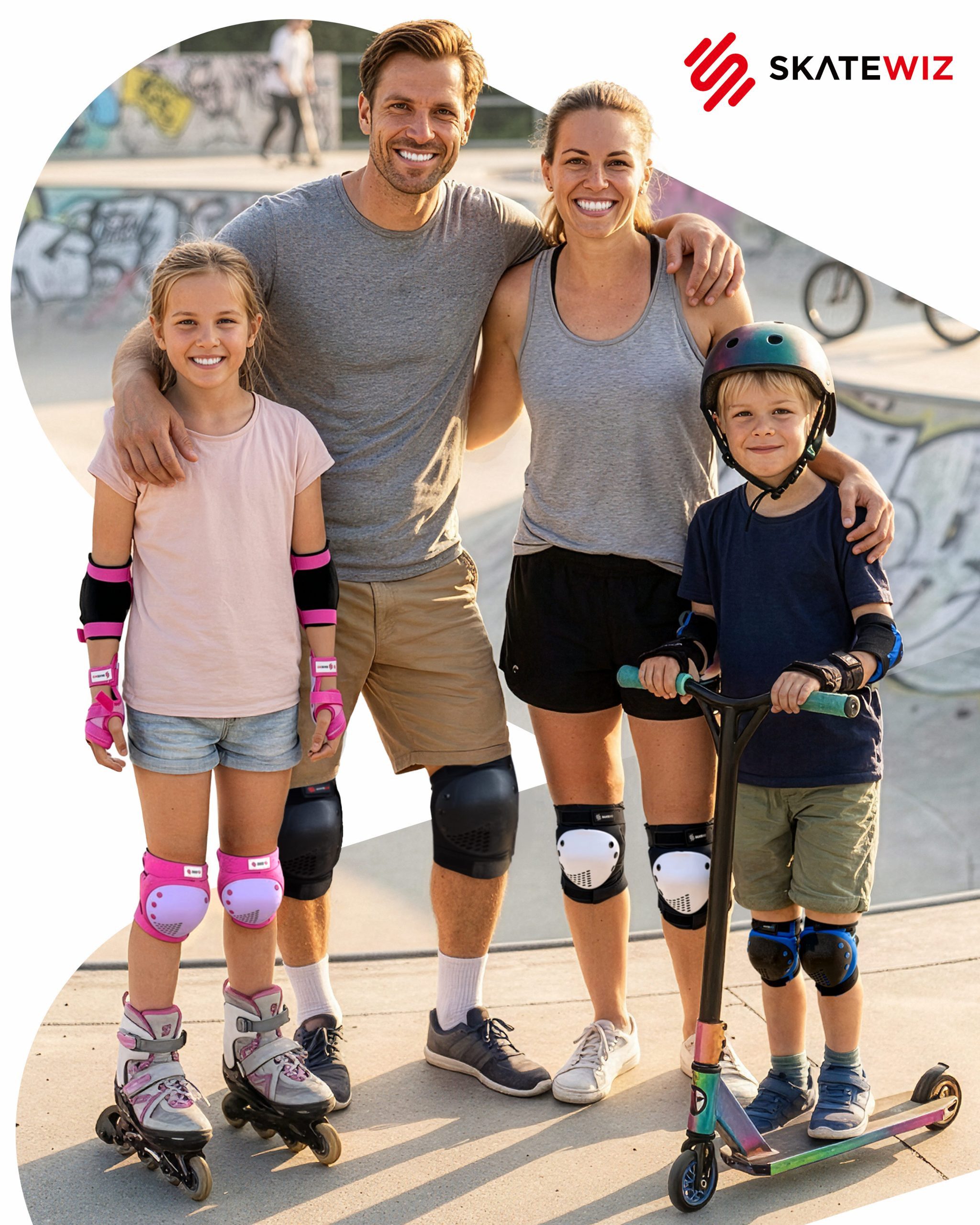 SKATEWIZ Protektoren-Set SMASH Knieschoner Kinder Inliner Schoner Erwachsene Protektoren Set (Schonerset Inliner skates Mädchen Schützer, 6-tlg., Inliner Schone – Bild 2 von 5