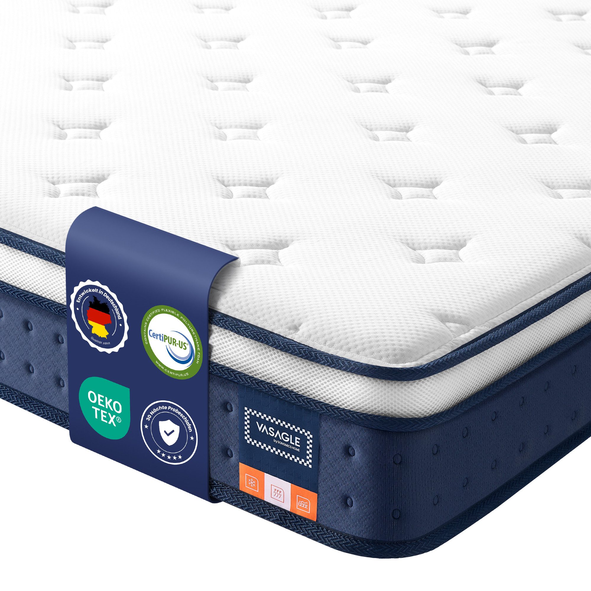 Taschenfederkernmatratze Federkernmatratze, VASAGLE, 20 cm hoch, Matratzen aus Gel-Memory-Schaumstoff, mittelfest,7-Zonen-Unterstützung