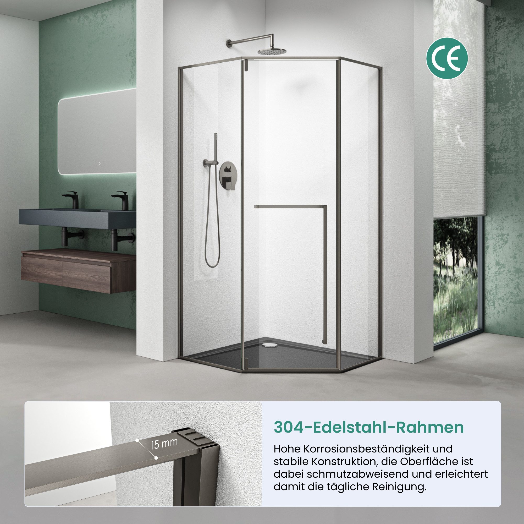 Mai & Mai Fünfeckdusche Duschkabine Eckdusche 8mm ESG-Glas mit Nano H:200cm Rav68K-P, BxT: 80x80 cm, Sicherheitsglas, Nano-Beschichtung, ESG-Glas