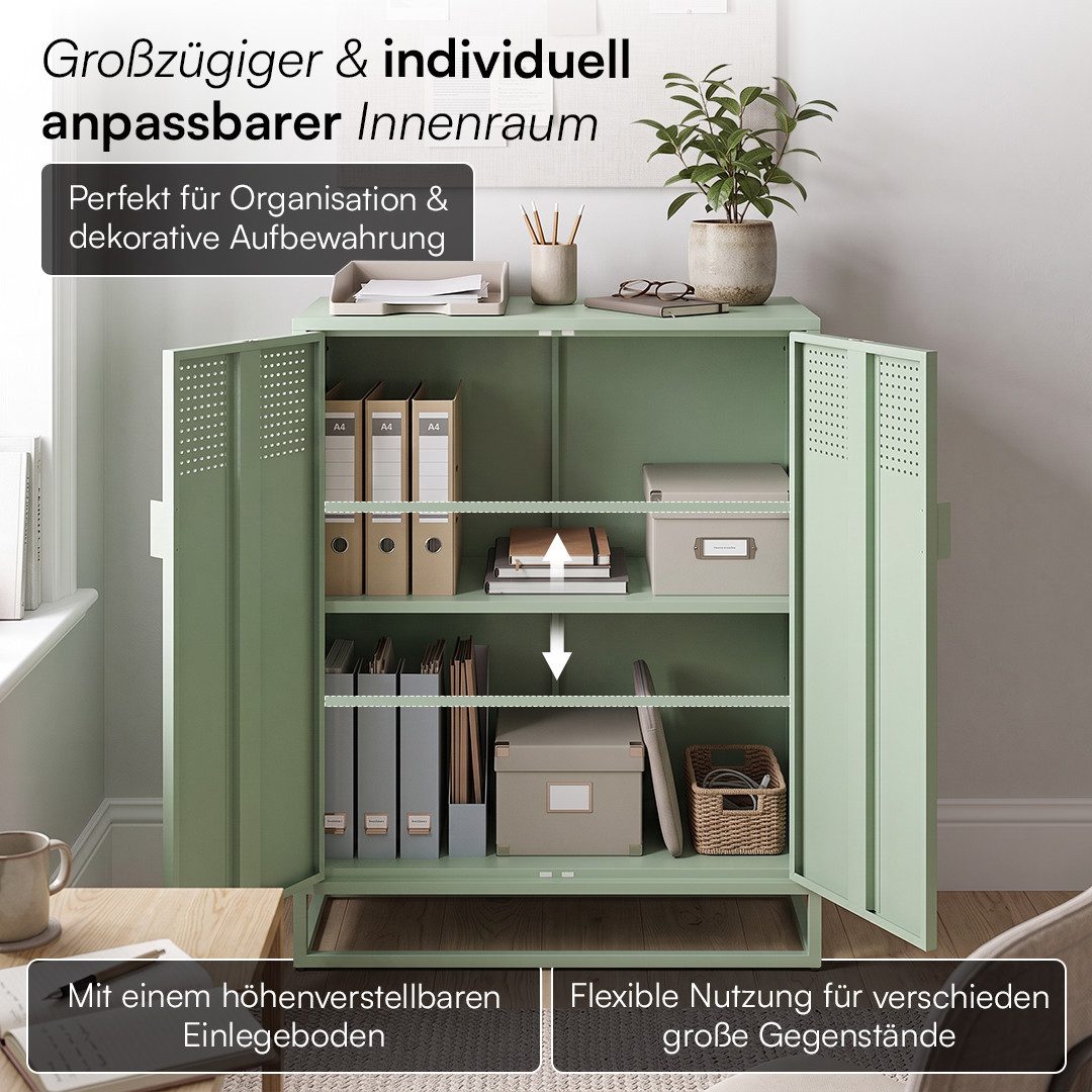 skølm Kommode Izar aus Metall (Mintgrün), Highboard mit Doppeltür & höhenverstellbare Einlegeböden – Bild 4 von 5