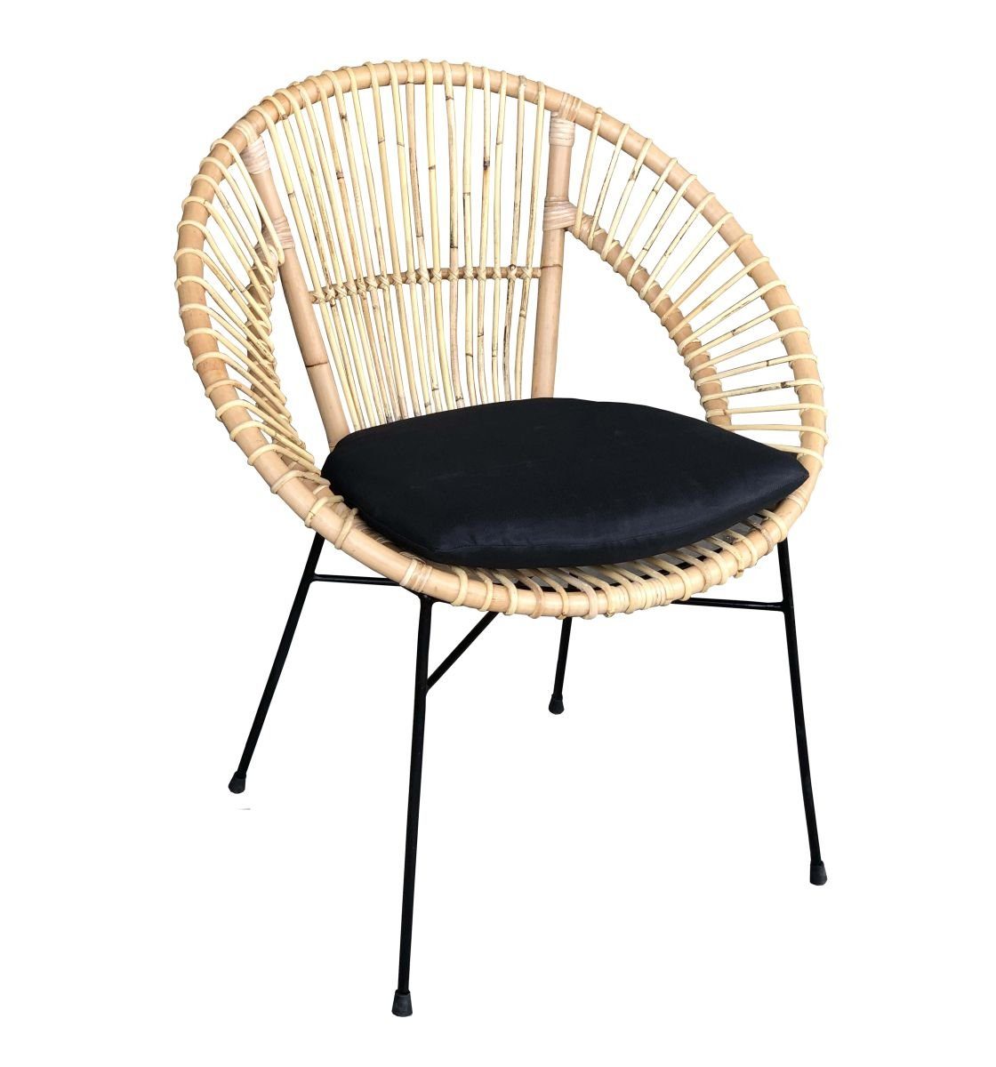 WOLFMÖBEL Küchenstuhl (70x59x88 cm (L x B x H), Rattan Stuhl Zora inkl. Kissen schwarz