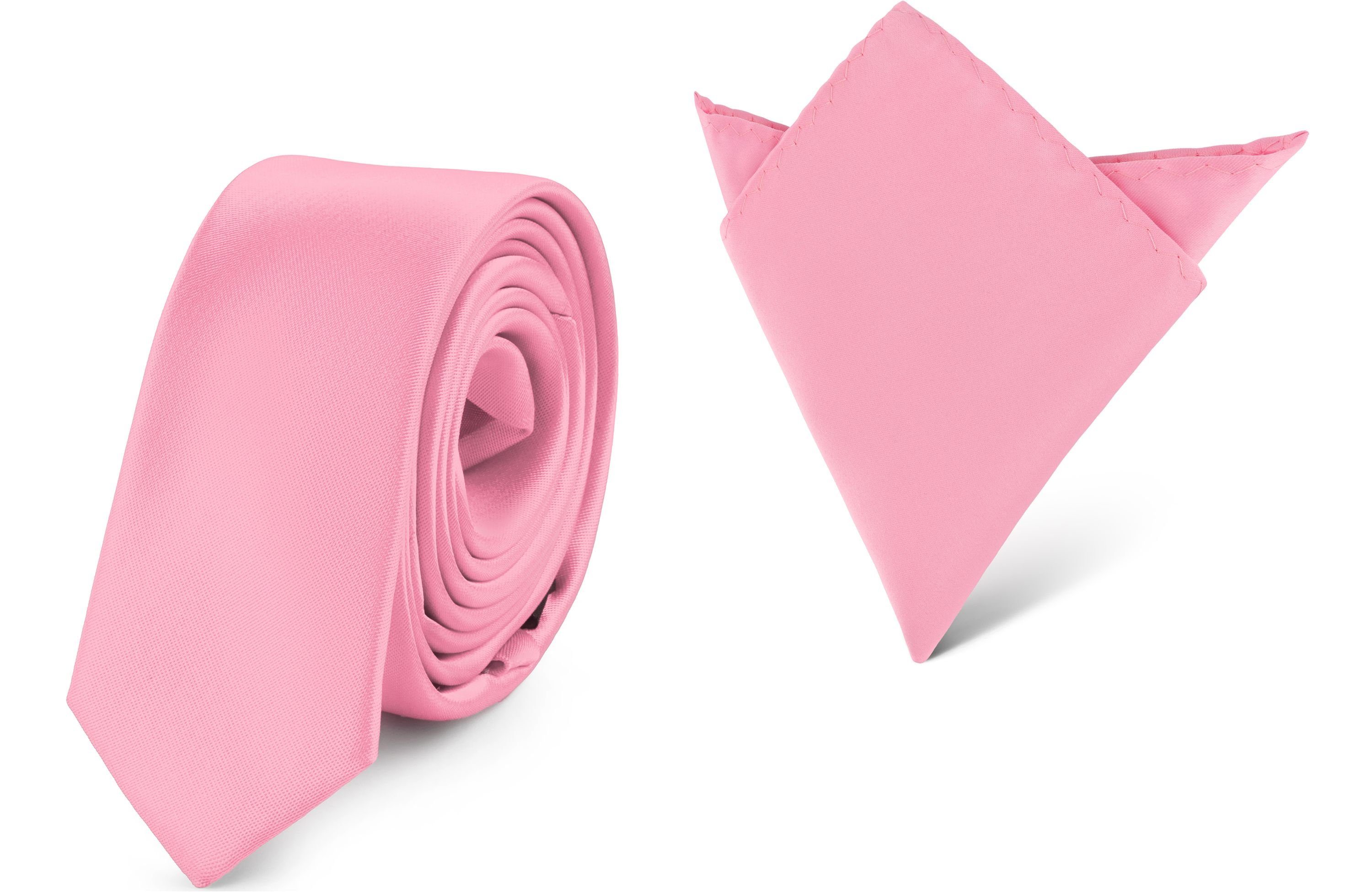 Ladeheid Krawatte Herren Schmale Krawatte & Einstecktuch Set SP/P (150cm x 5cm, 22cm x 22cm) (Set, 1-St., mit Einstecktuch) Rosa