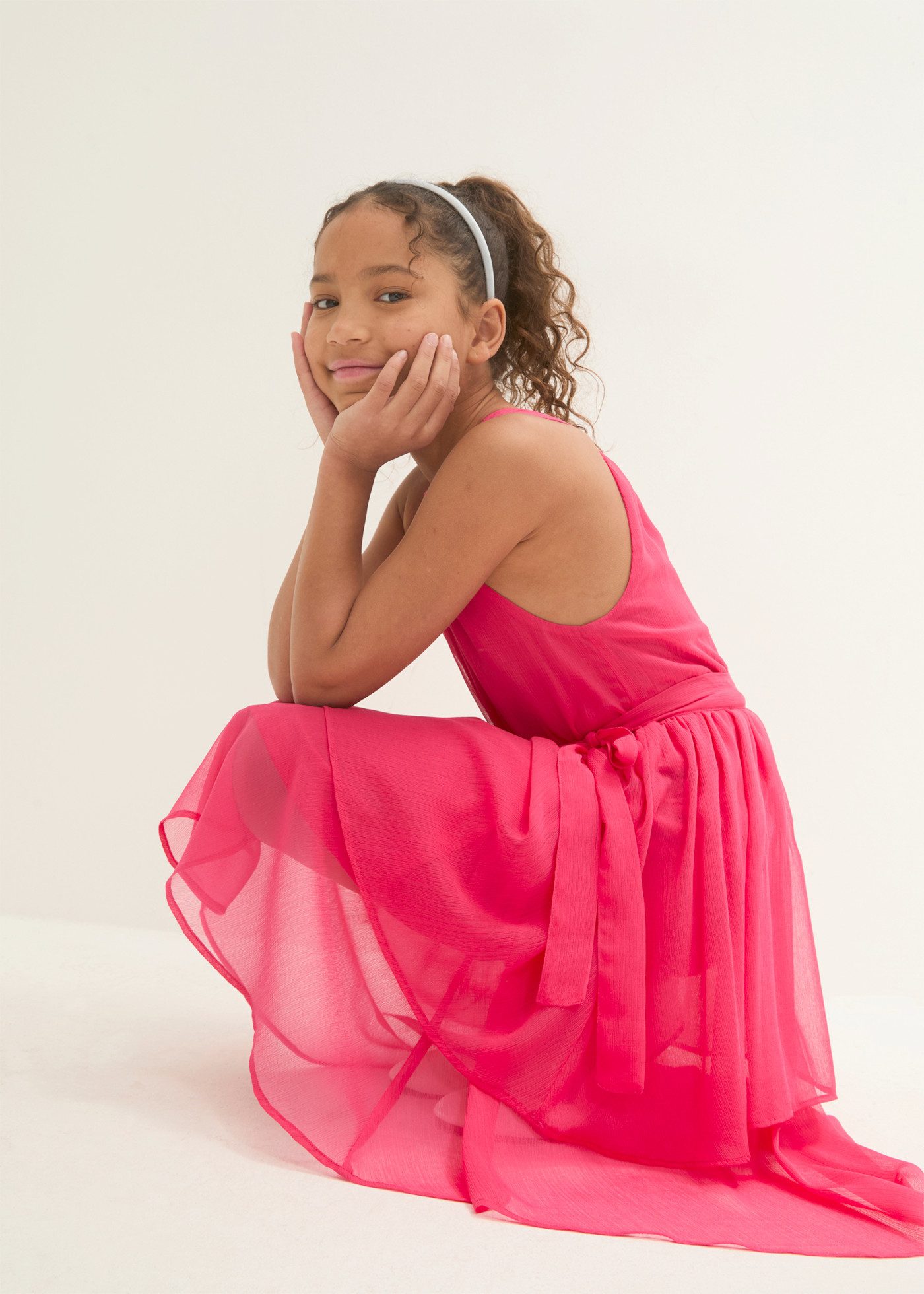 bonprix Midikleid ärmelloses Design, elastische Taille, mit separatem Gürtel, Volantrock