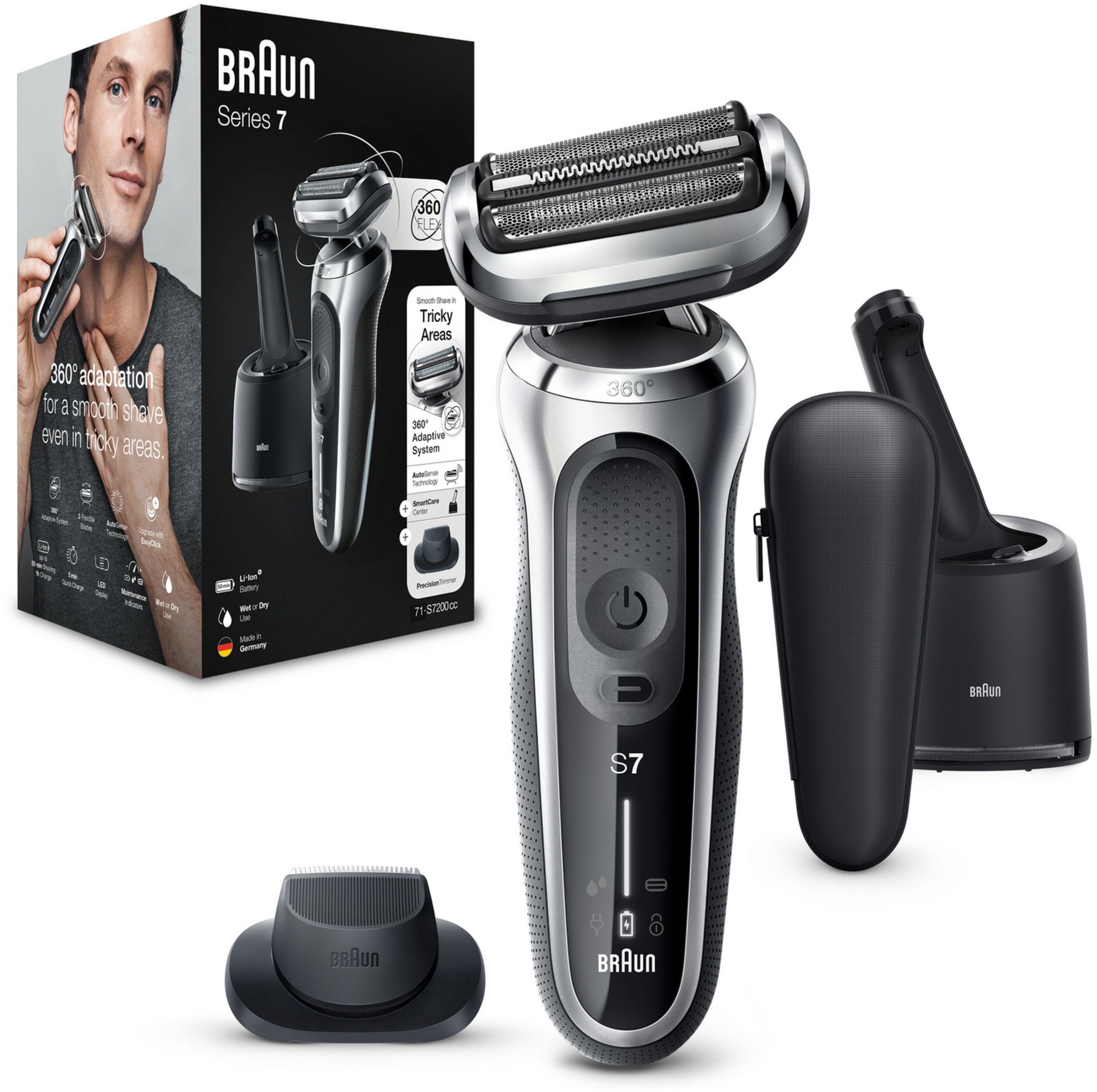 Braun Gesichtshaarrasierer wet&dry Series 100% wasserdicht, 1, silber, 71-S7200cc Aufsätze: 7