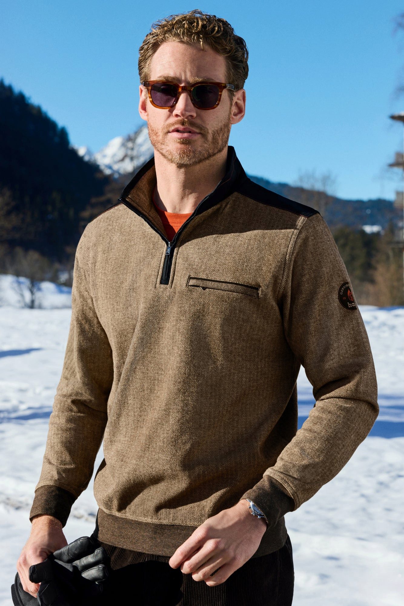Hajo Sweatshirt Sweatshirt mit Troyerkragen und Fischgratjacquard allover - stay fresh