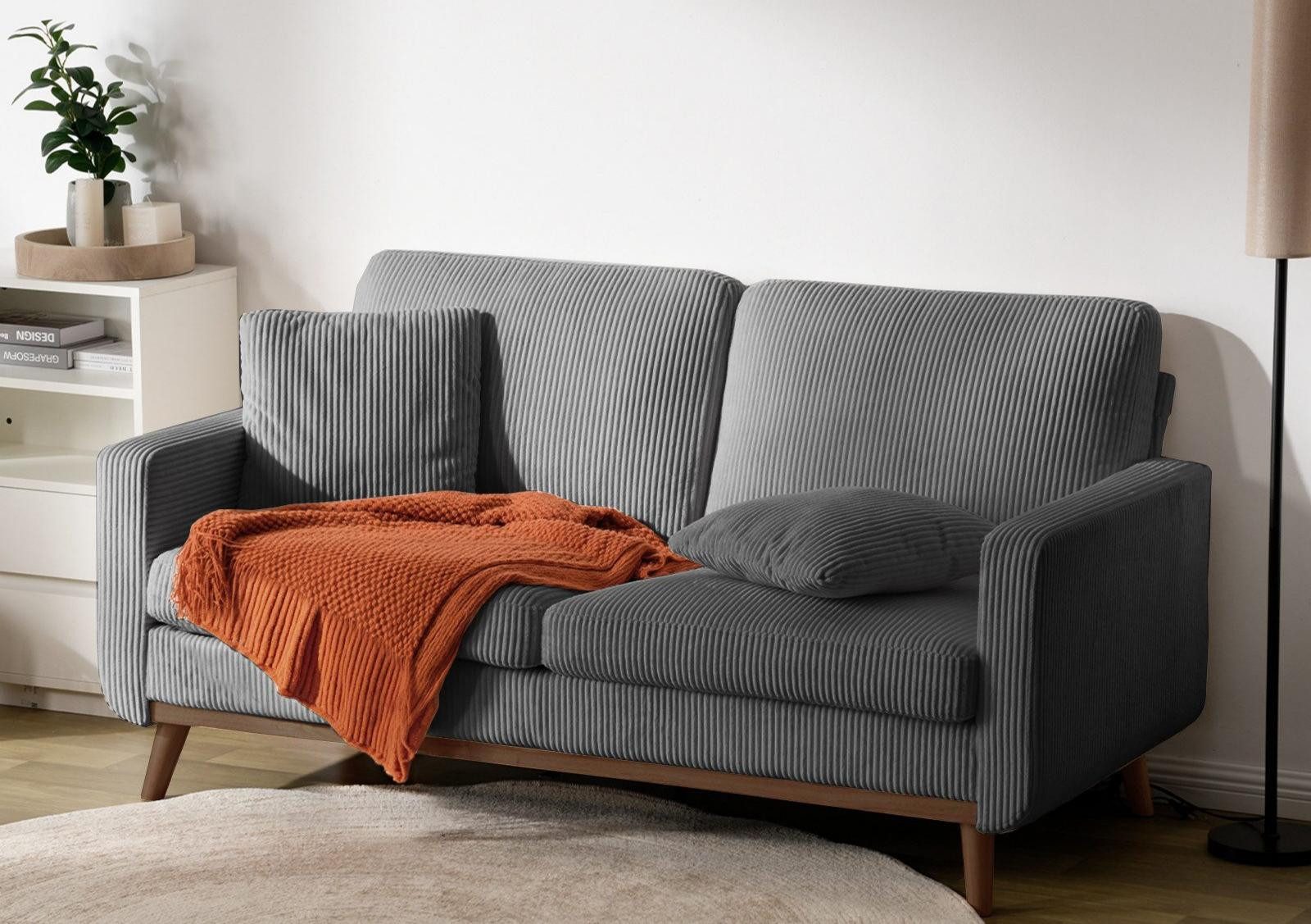 Patbrela Sofa 2-Sitzer-Sofa aus Cord für das Wohnzimmer robustes, Sofa mit Holzgestell für kleine Räume oder das Büro