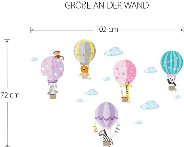 little DECO Wandtattoo »Little Deco Wandtattoo Zoo Tiere im Heißluftballon«-Otto