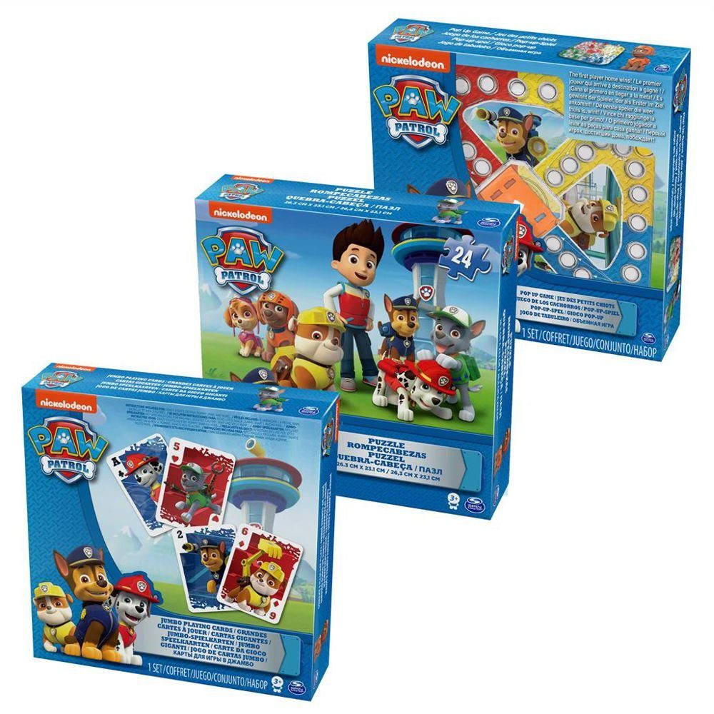 PAW PATROL Spiel Spiele Set 3 in 1 Paw Patrol Spinmaster Kinder Familien Spiel, Brettspiel
