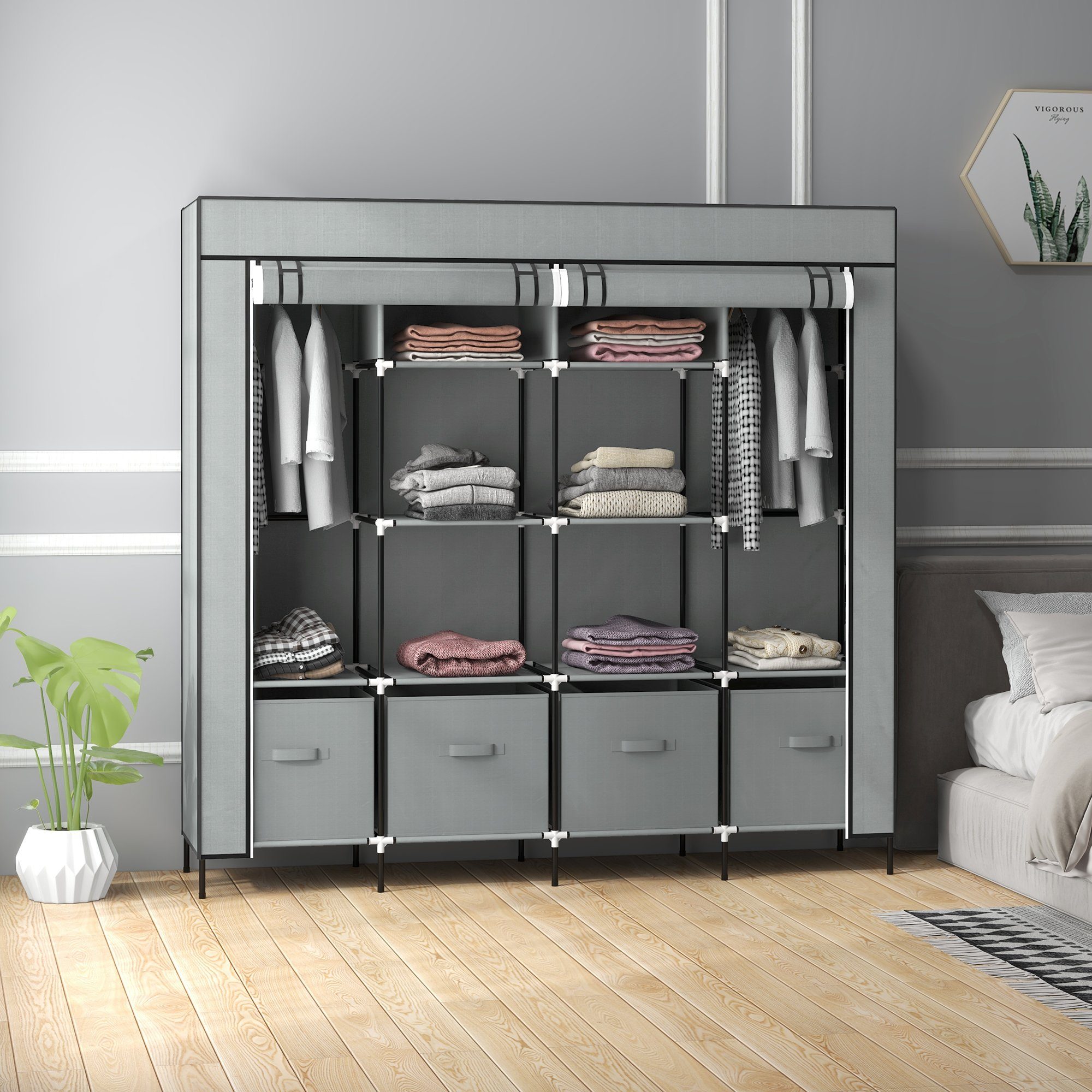HOMCOM Stoffschrank Kleiderschrank Faltschrank mit Kleiderstange, günstig online kaufen