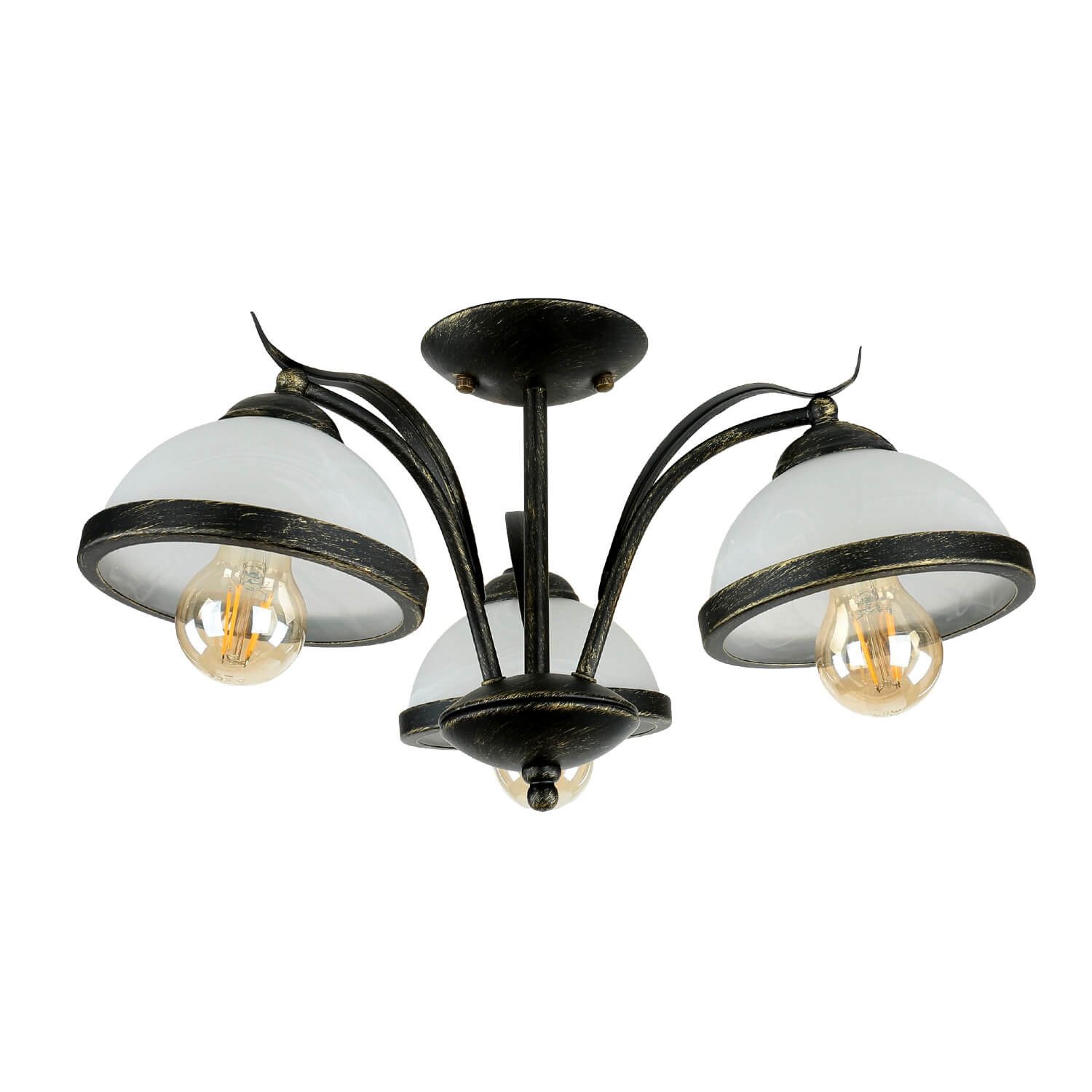 Licht-Erlebnisse Deckenleuchte KORFU, ohne Leuchtmittel, Deckenlampe Messing antik Weiß floral Glas Metall Küche Lampe