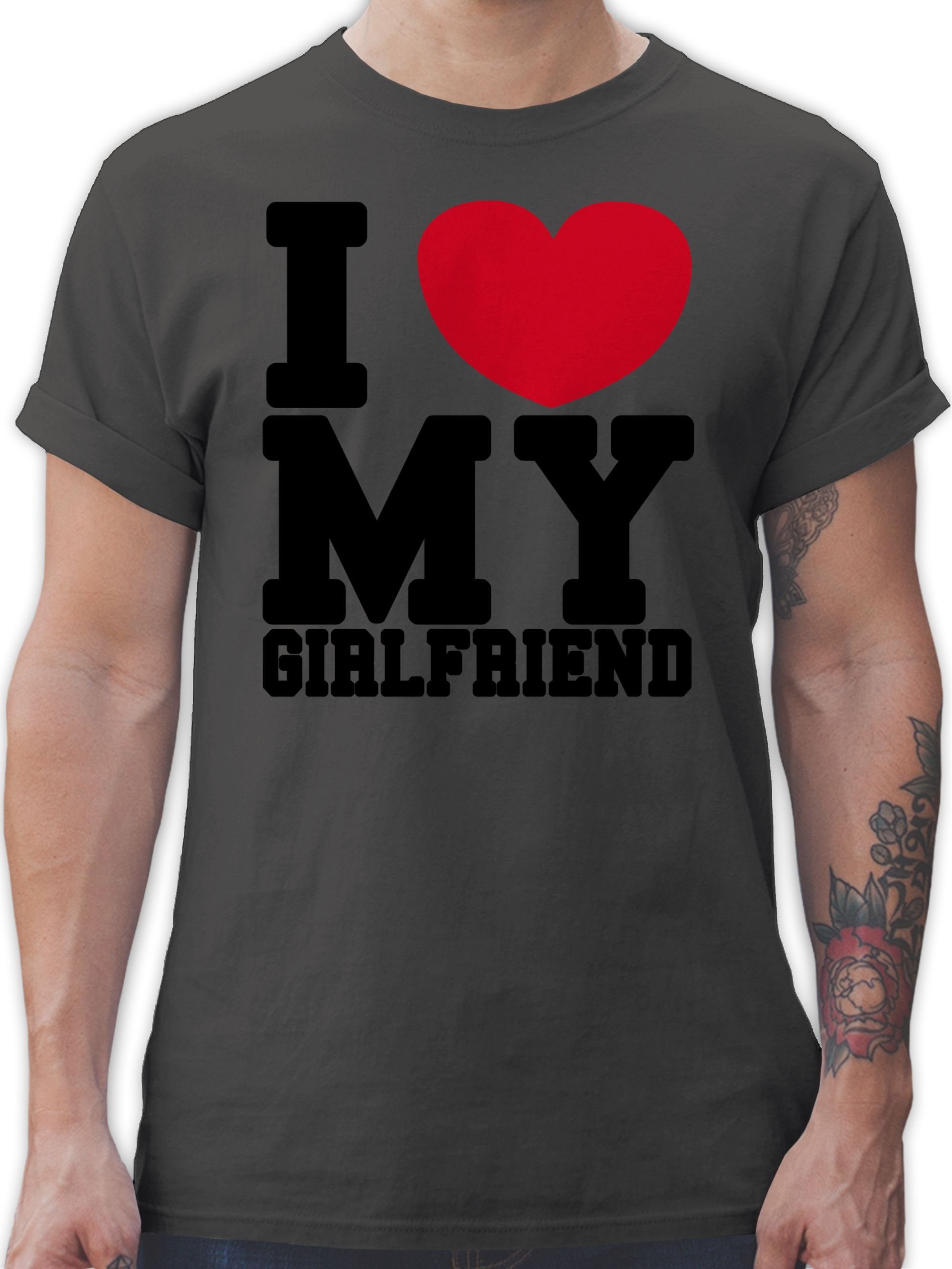 Shirtracer T-Shirt I love my Liebe Love Freundin meine my Partner GF Ich liebe Valentinstag Geschenk Girlfriend - 3 Dunkelgrau