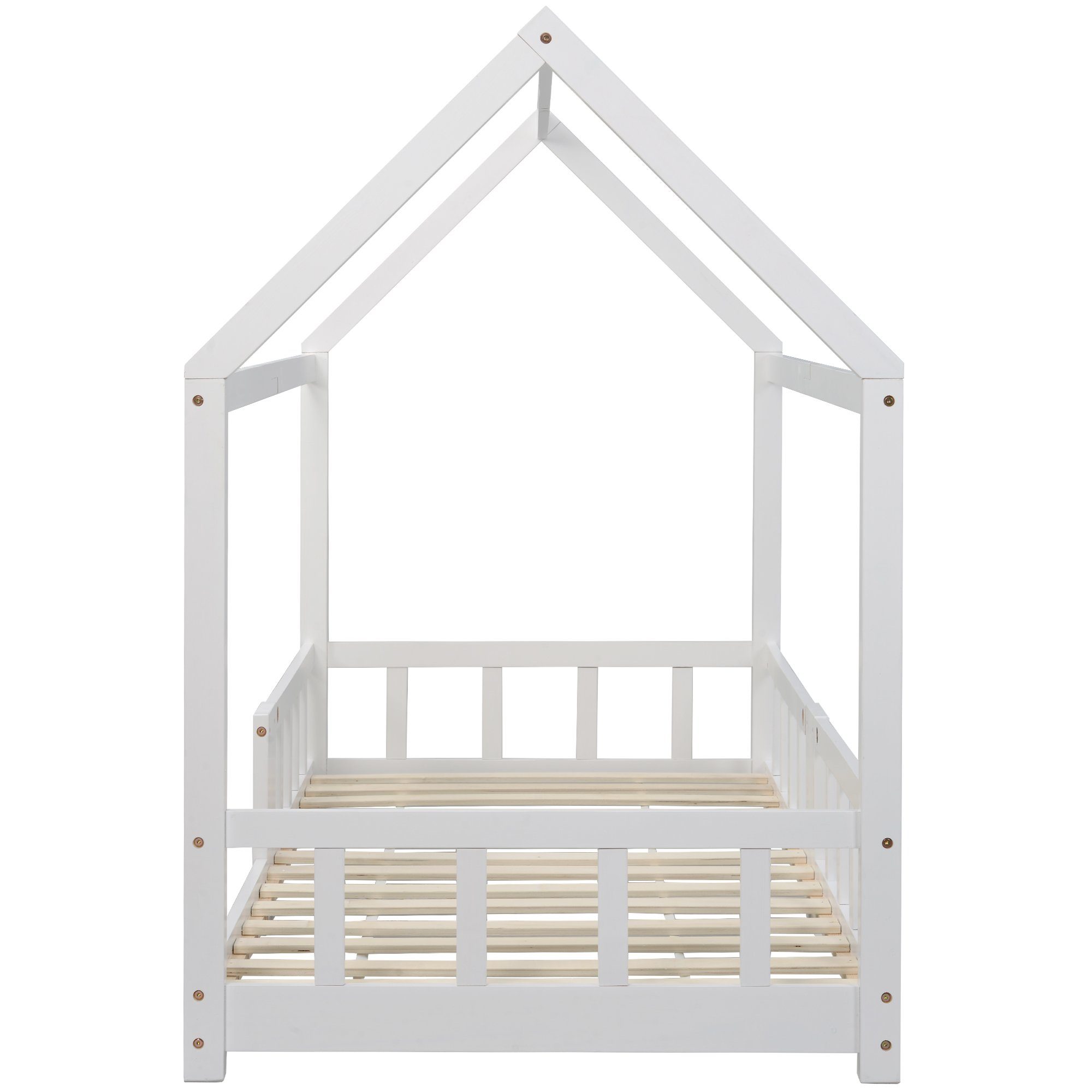 Kinderbett (Hausbett 90x200cm), Kinderbett mit Tafel, Rausfallschutz und Lattenrost, Kiefer