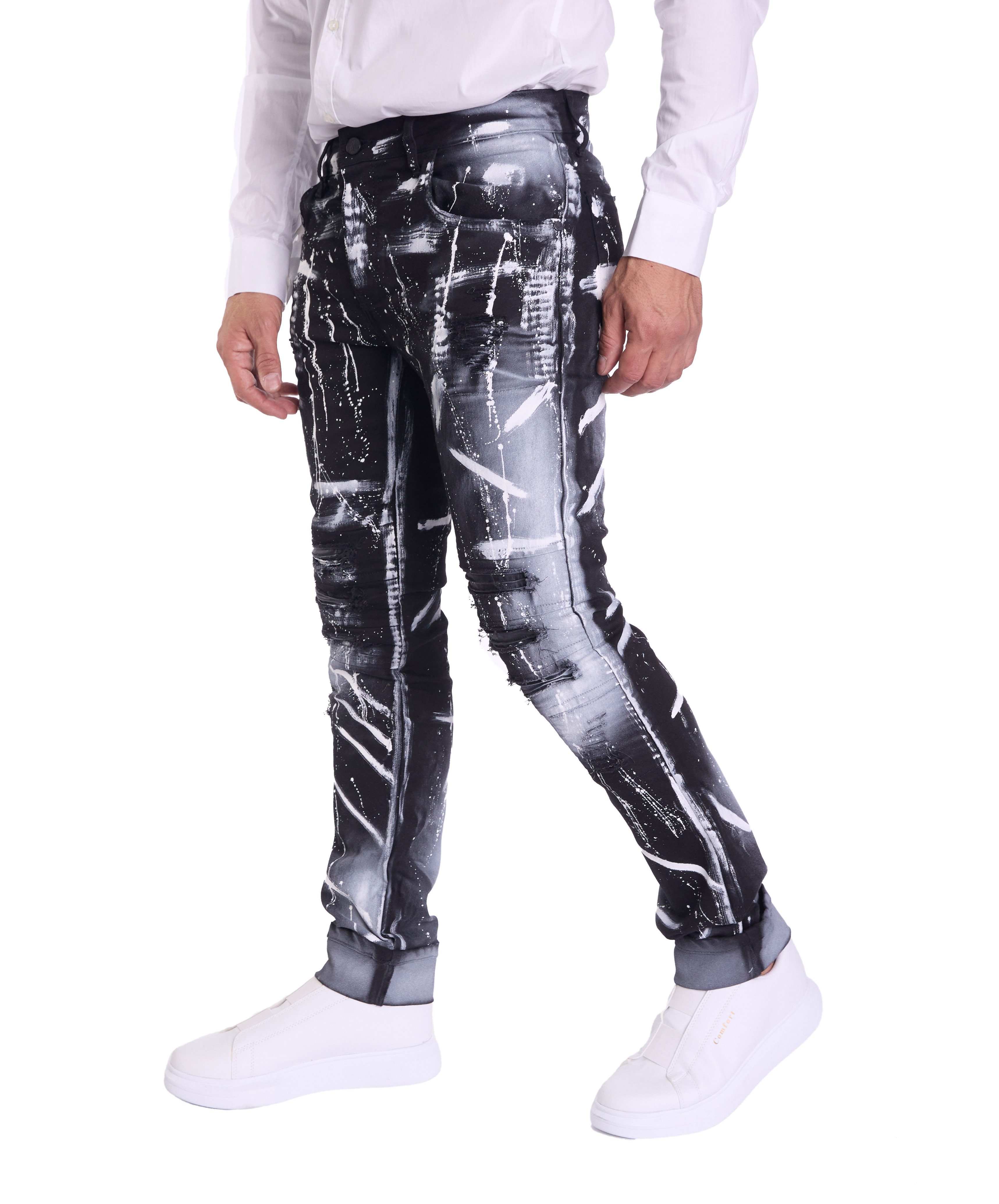 KINGZ Slim-fit-Jeans Lässige Batik Herren Biker Designer Jeans günstig online kaufen