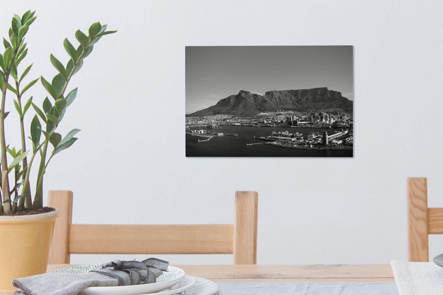 im OneMillionCanvasses® dem weiß, Leinwandbilder, und mit St), Hintergrund - Aufhängefertig, Kapstadt (1 cm schwarz Wandbild Tafelberg Leinwandbild 30x20 Wanddeko,