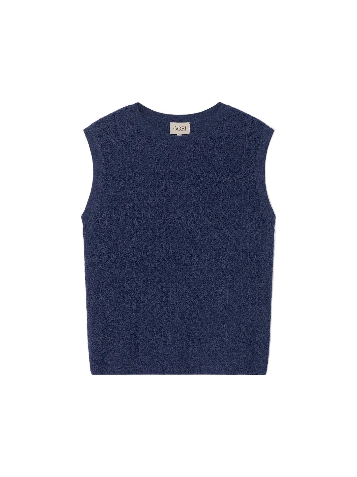 Stricktop Ajour-Strick Kaschmir-Weste mit Rundhals
