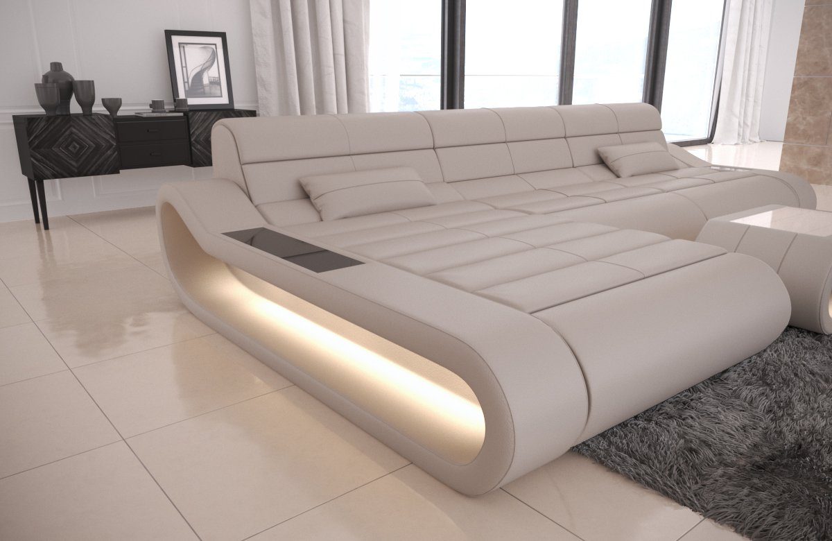 Sofa Dreams Ecksofa Ledercouch Ledersofa Concept L Form lang Sofa Leder, Couch, mit LED, Designersofa mit ergonomischer Rückenlehne, Eckcouch