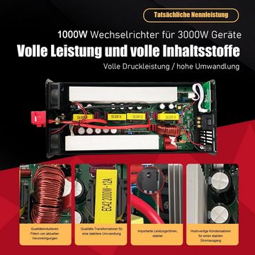 PFCTART Wechselrichter 1000W reine Sinuswelle Spannungswandler mit Display