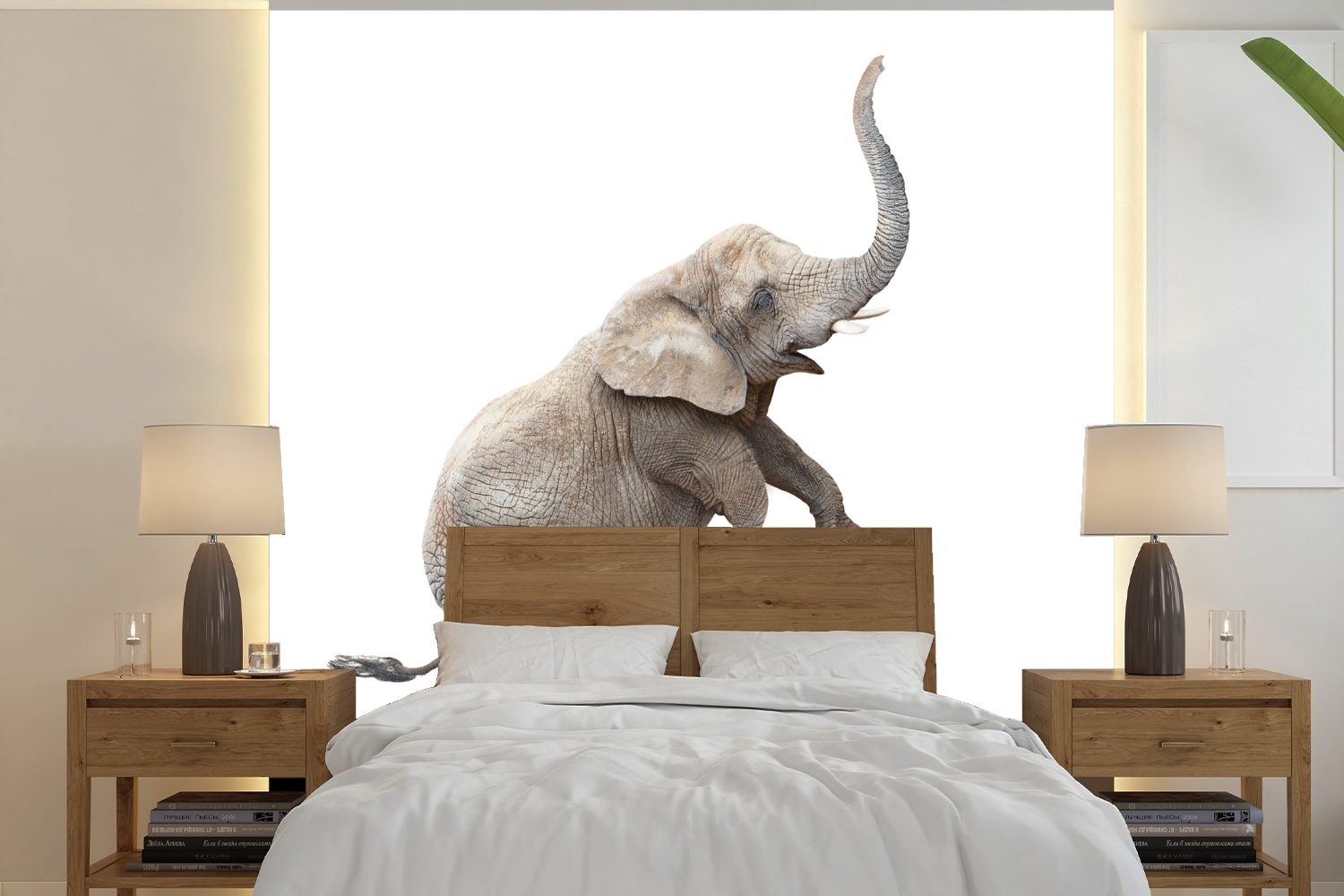 Schlafzimmer, MuchoWow Weiß, Fototapete - Wandtapete (5 - bedruckt, Fahrrad Elefant Wohnzimmer Tapete für Vinyl Matt, oder St),