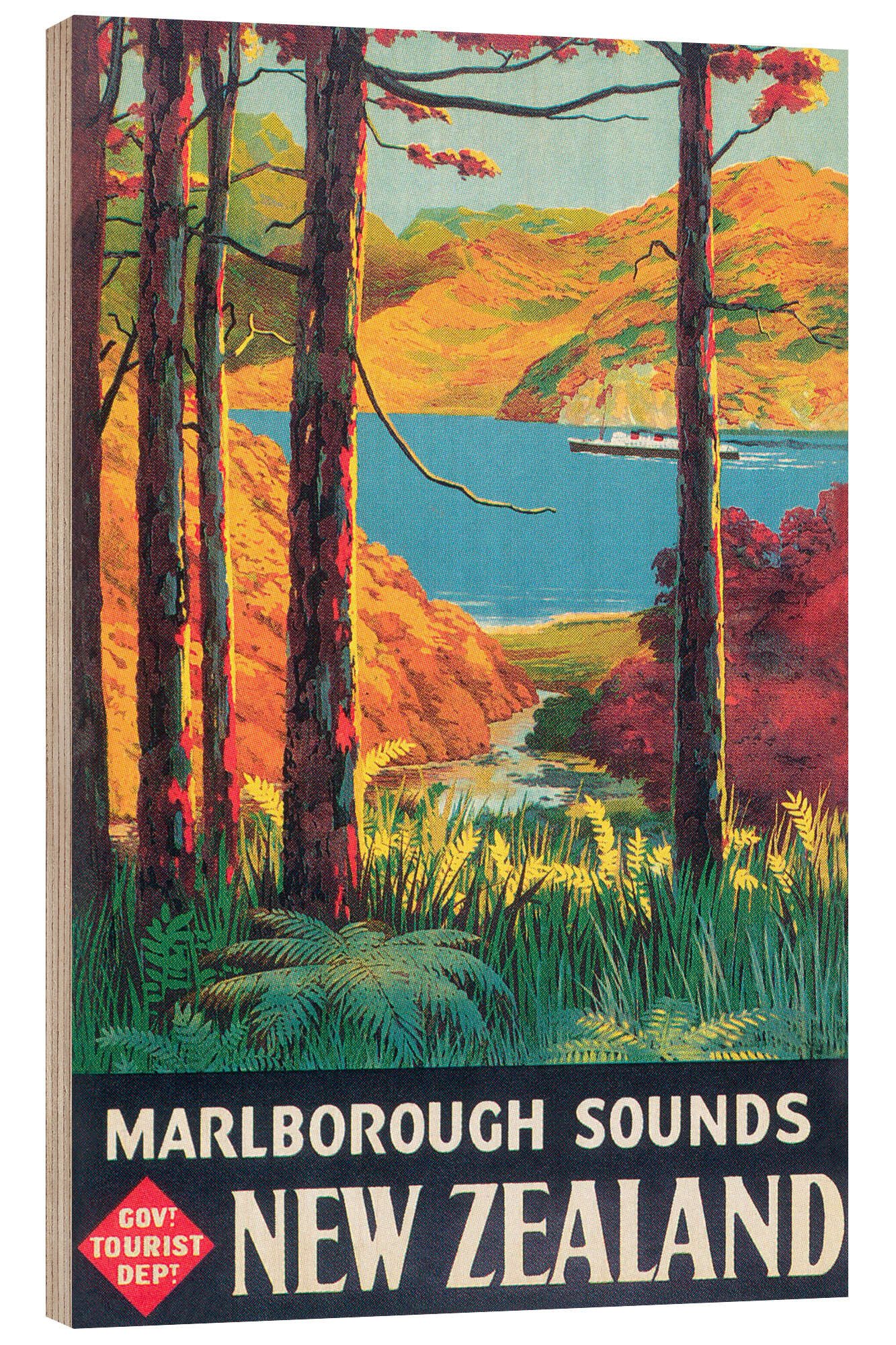 Posterlounge Wandbild Neuseeland (englisch), Vintage Travel Collection, erhältlich als Poster, Leinwandbild, Wandsticker oder Acrylglasbild