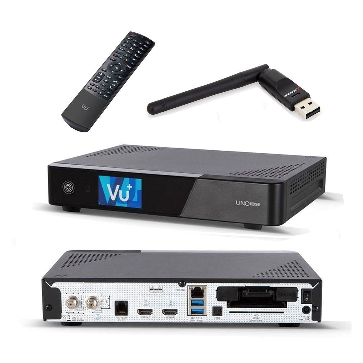 VU+ »Uno 4K SE 1x DVB-S2 FBC Sat Receiver Twin Tuner PVR Ready Linux  Satellitenreceiver UHD TV Receiver Satelliten-Fernsehen mit Wlan-Stick« SAT- Receiver