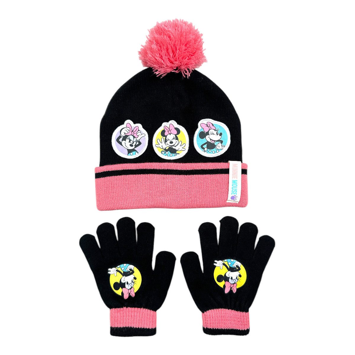Disney Bommelmütze Disney Minnie Maus Kinder Winter Bommel Mütze plus Handschuhe Gr. 54