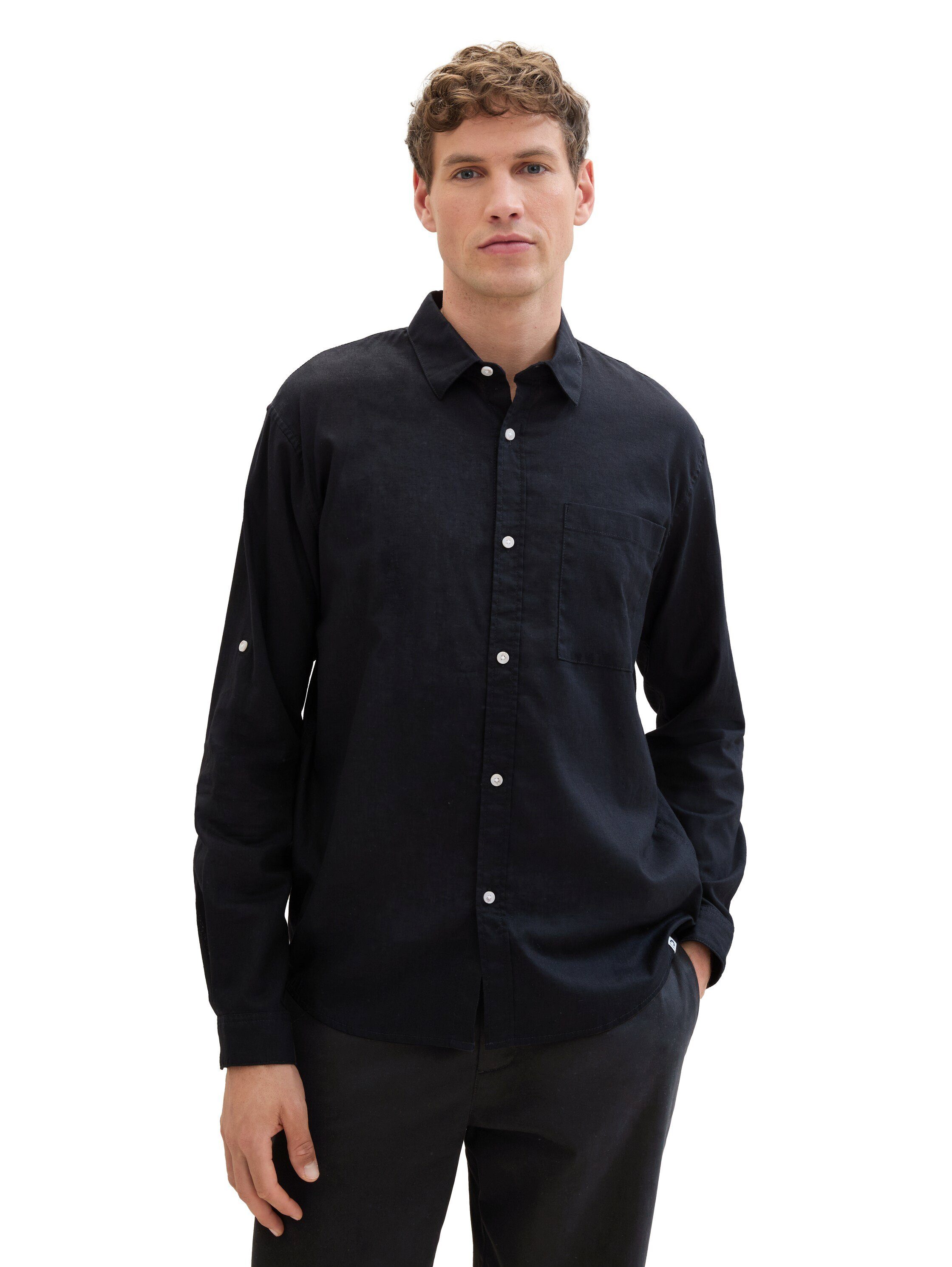 TOM TAILOR Denim Langarmhemd mit Leinen günstig online kaufen