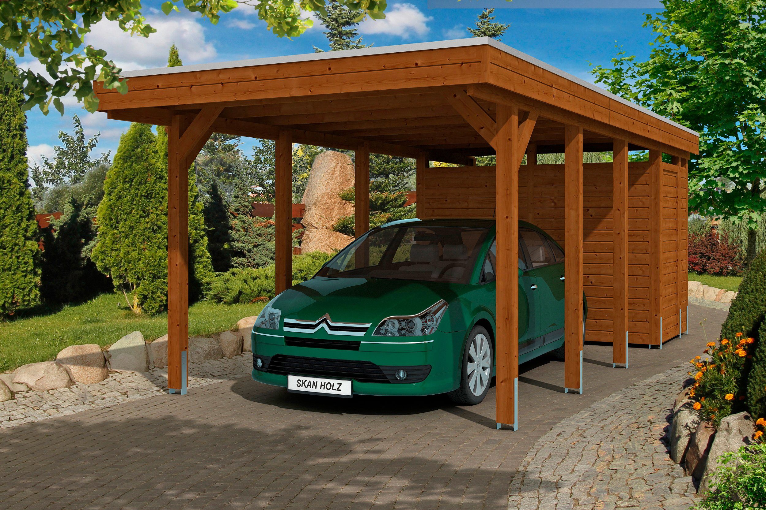 Skanholz Einzelcarport Friesland 2, BxT: 314x708 cm, 207 cm Einfahrtshöhe, (Set), mit Abstellraum | Carports