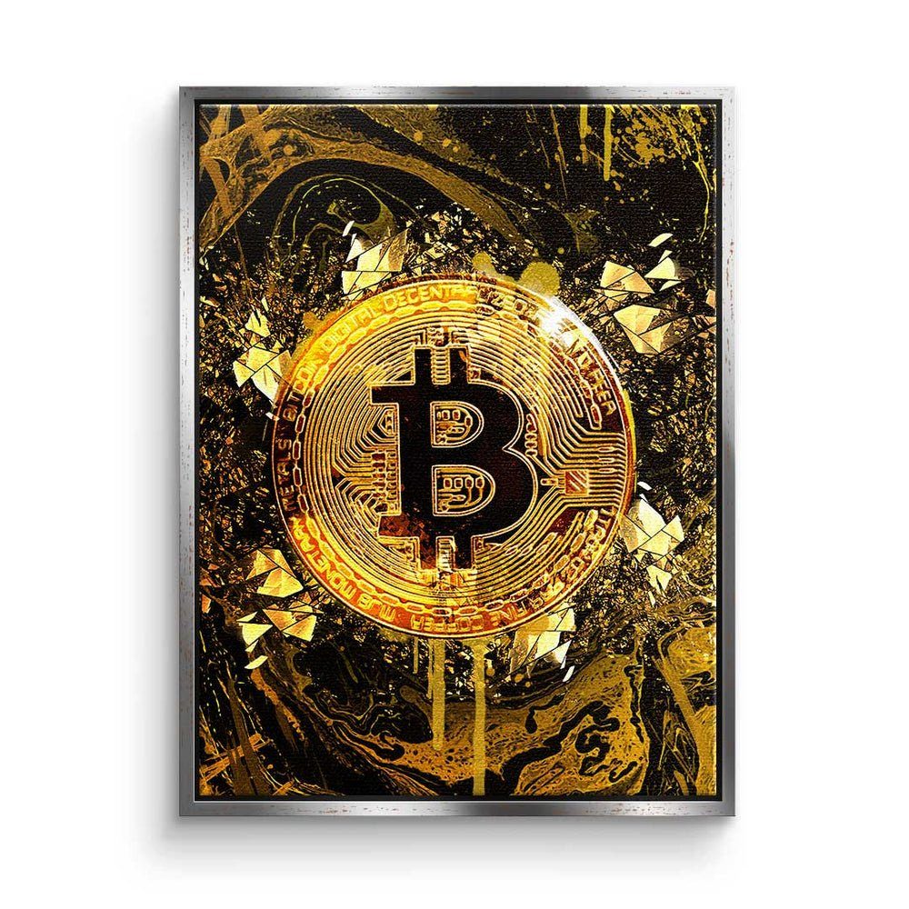 DOTCOMCANVAS® Leinwandbild, Leinwandbild Crypto Goldrush Bitcoin Trading Börse Motivation Motiv mi silberner Rahmen