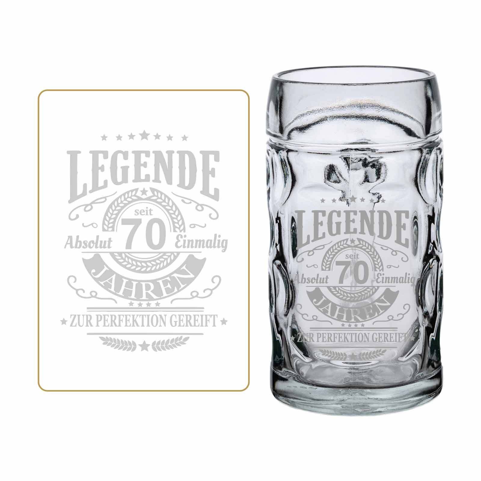 LUXENTU Bierkrug Legende seit 70 Jahren Bierkrug mit Gravur, 1-tlg., Glas