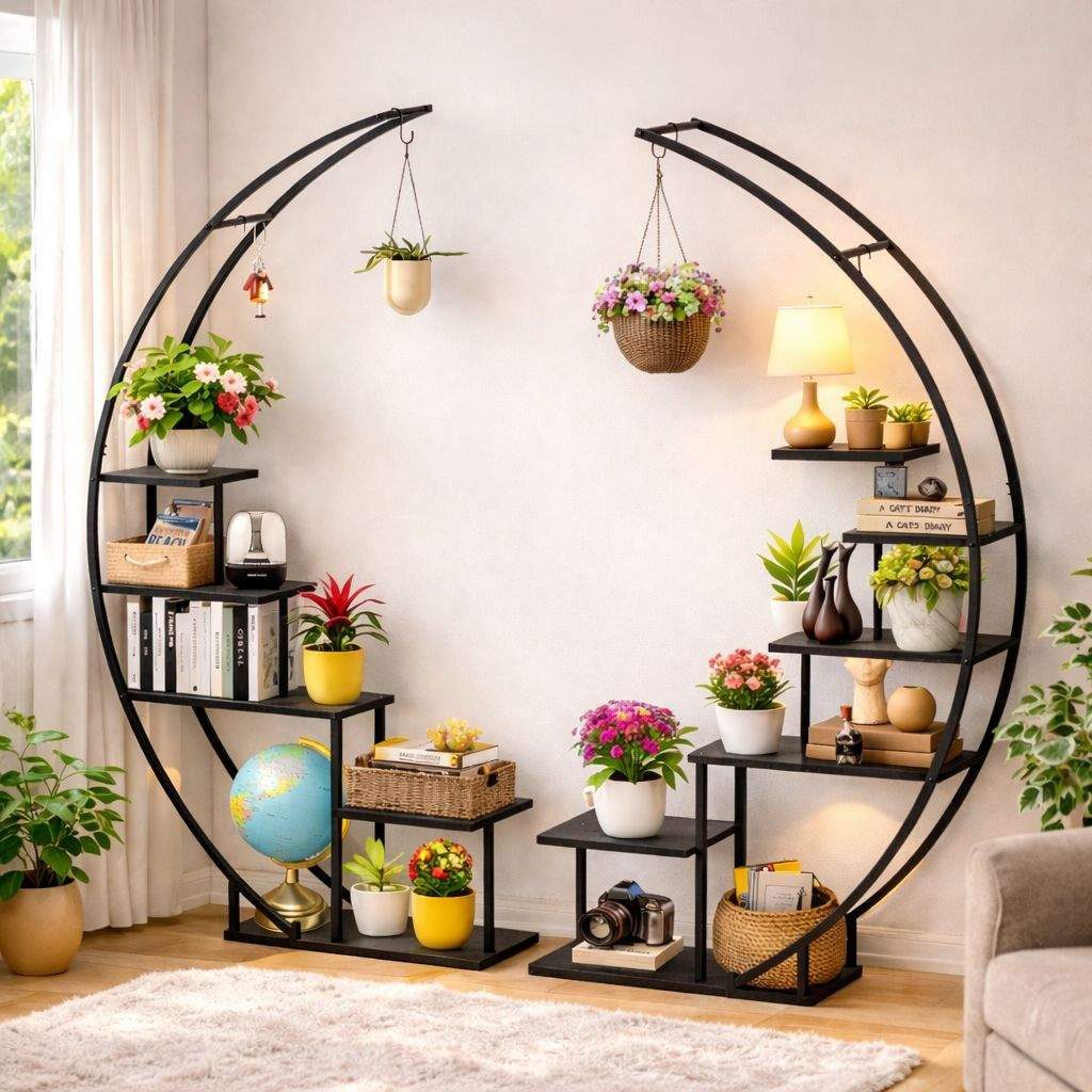 DanDiBo Blumenständer Wohnzimmer 170 cm Hoch Metall Schwarz Rund Blumenregal Groß Halbrund, Blumentreppe Pflanzenständer Modern Design Pflanzenhocker