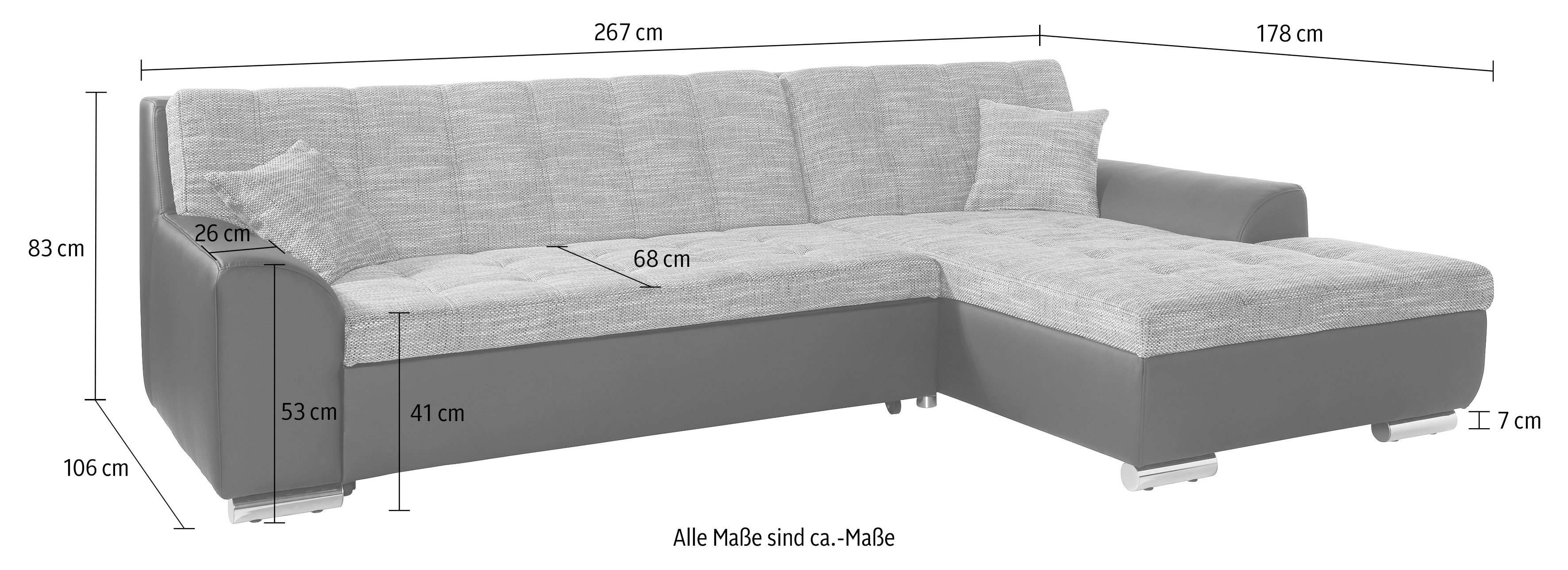 DOMO collection Ecksofa TREVISO viele Bezüge, auch in Cord, L-Form, 267x178 cm, wahlw. mit Bettfunktion, inkl. Zierkissen, Unser Dauertiefpreis – Bild 5 von 5