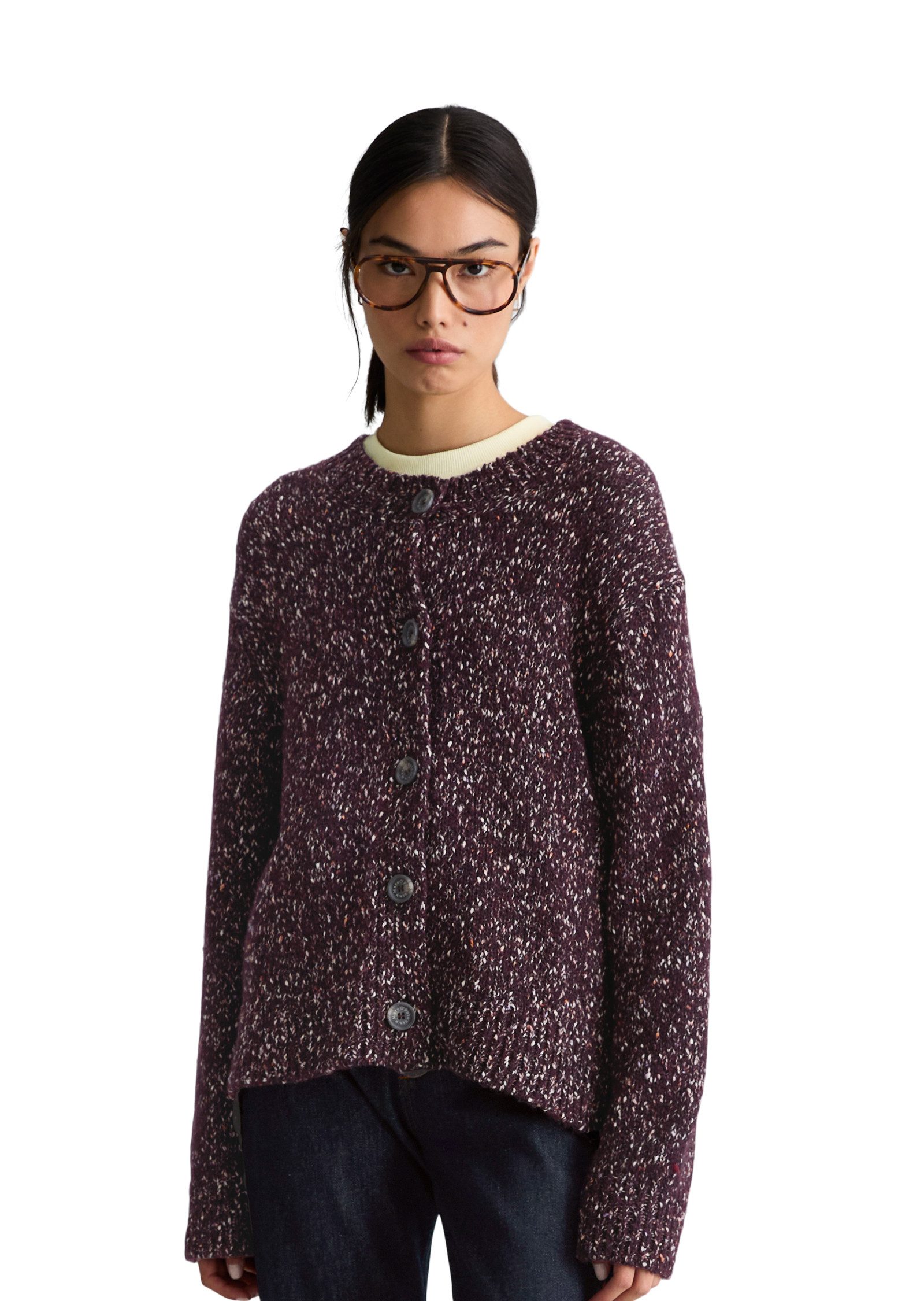 Marc O'Polo DENIM Cardigan relaxed aus Baumwoll-Schurwolle-Mix aus Tweed, mit Wollanteil