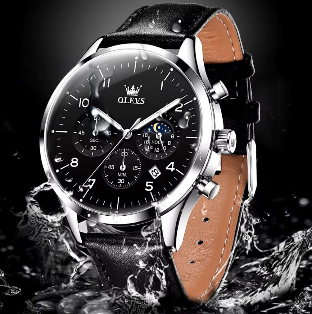 Tidy Quarzuhr Herren Chronograph Uhr mit Tag & Nacht Anzeige, Lederarmband günstig online kaufen