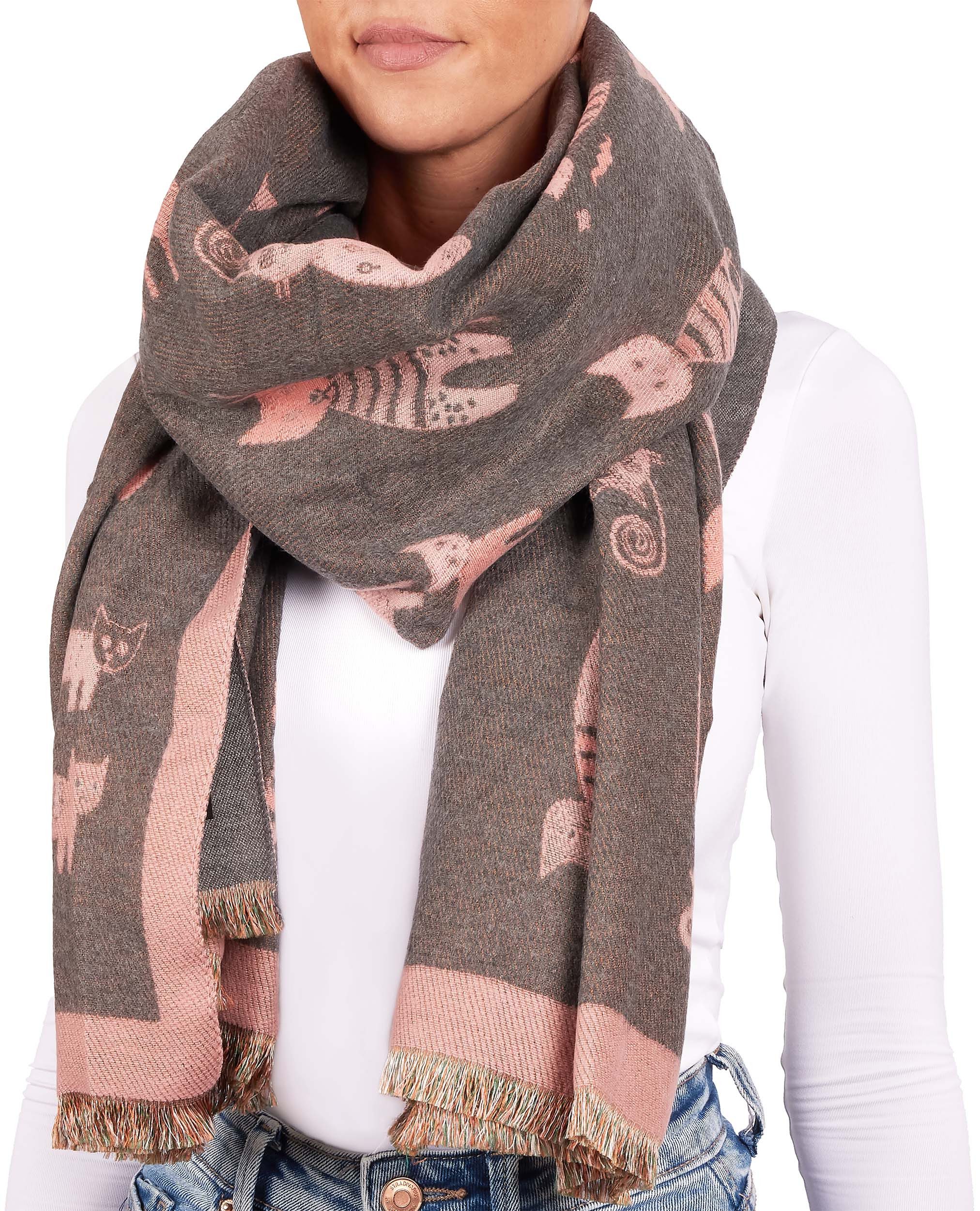 BRUBAKER Schal Cashmirillo Damen Schal mit Katzen Muster - 70 x 200 cm, (Herbstschal Winterschal, 1-St. Weiches Kaschmir-Gefühl), Warm, Kuschelig und Oversized - Damenschal für Herbst und Winter