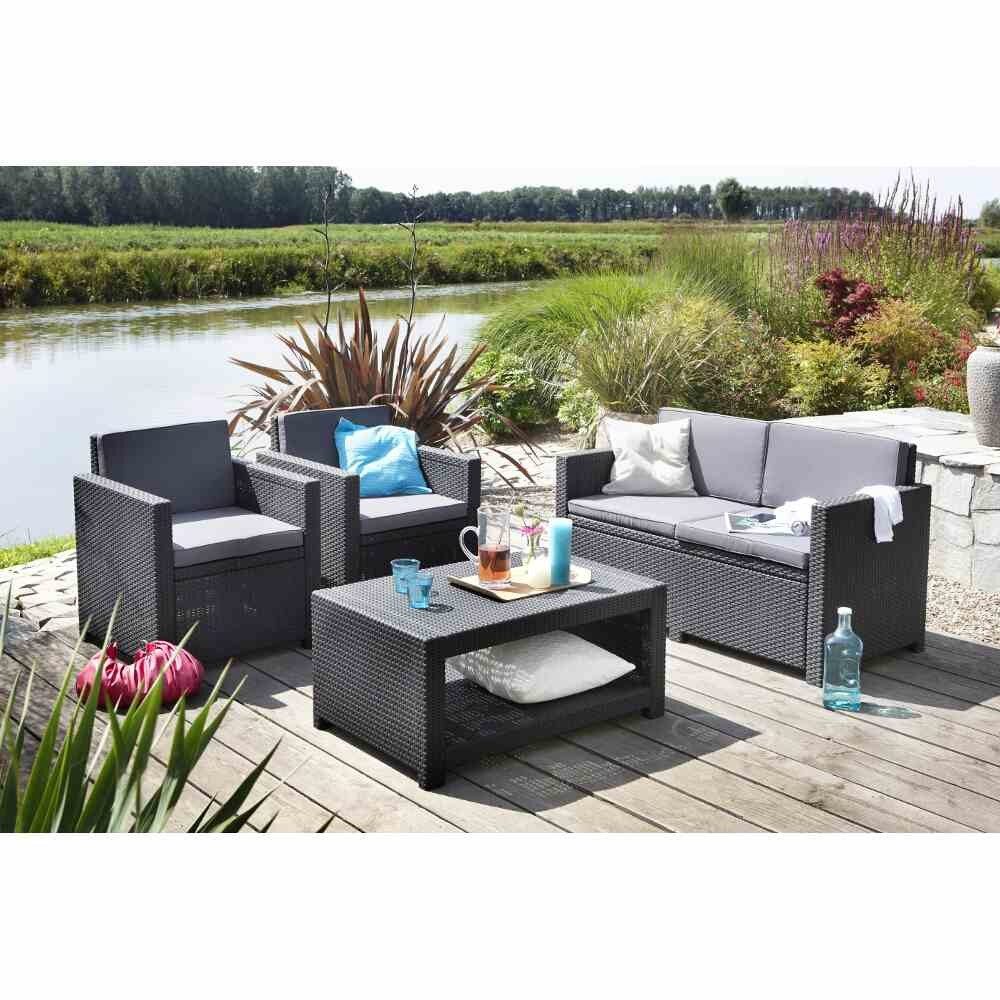 Gartentrends Gartenlounge-Set Monaco, (4-teilig), (4-teilig) in graphit, grau - 39x53x115 (BxHxT)