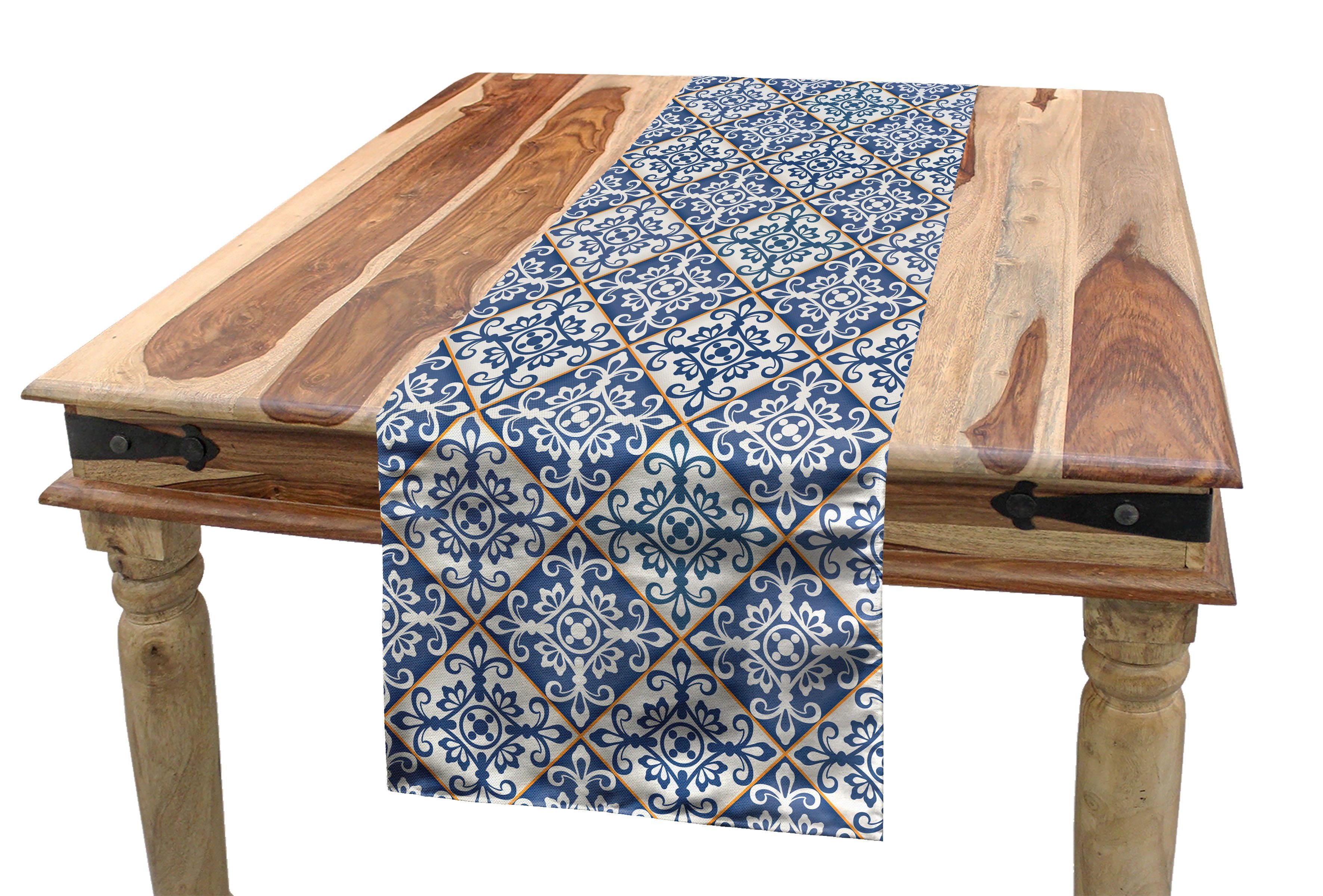 Abakuhaus Tischläufer Esszimmer Küche Rechteckiger Dekorativer Tischläufer, marokkanisch Azulejo Keramik Motiv