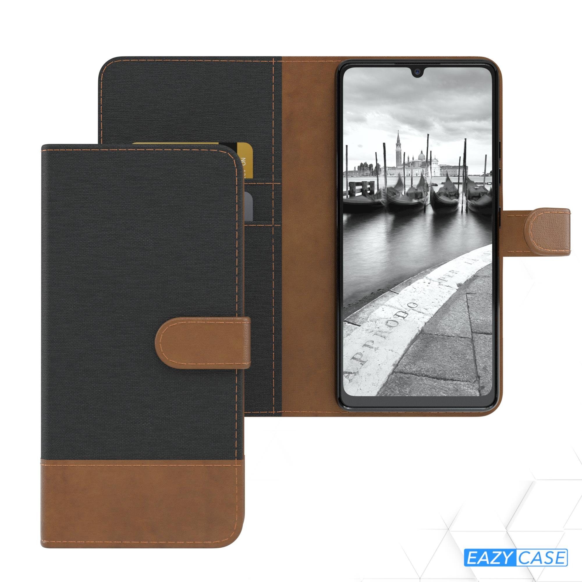 EAZY CASE Handyhülle Bookstyle Jeans für Samsung Galaxy A42 5G 6,6 Zoll, Handytasche Jeans mit Standfunktion und Visitenkartenfach Schwarz