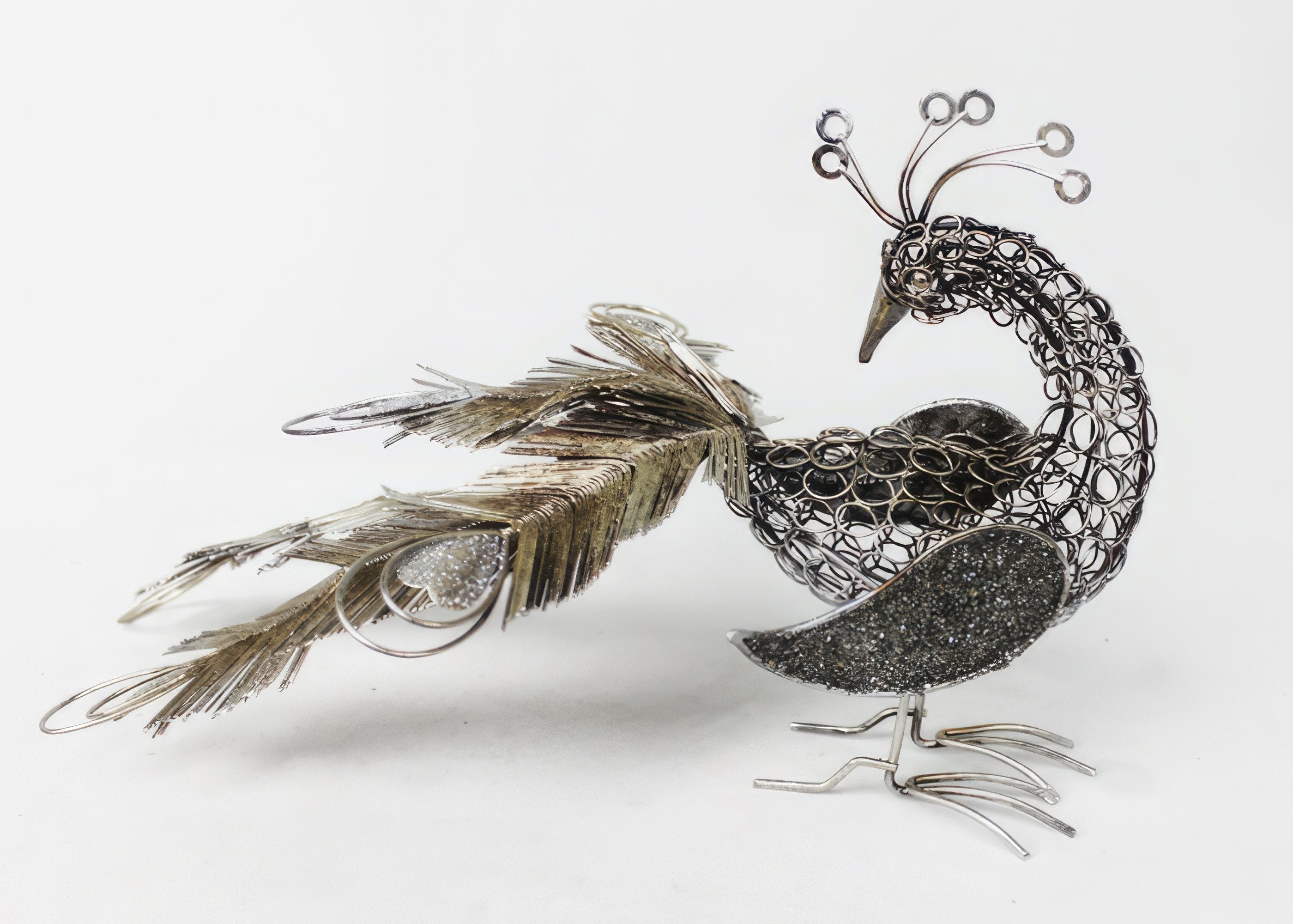 Yudu Skulptur Pfau Kunsthandwerk Dekoration Metallarbeit mit Federkrone