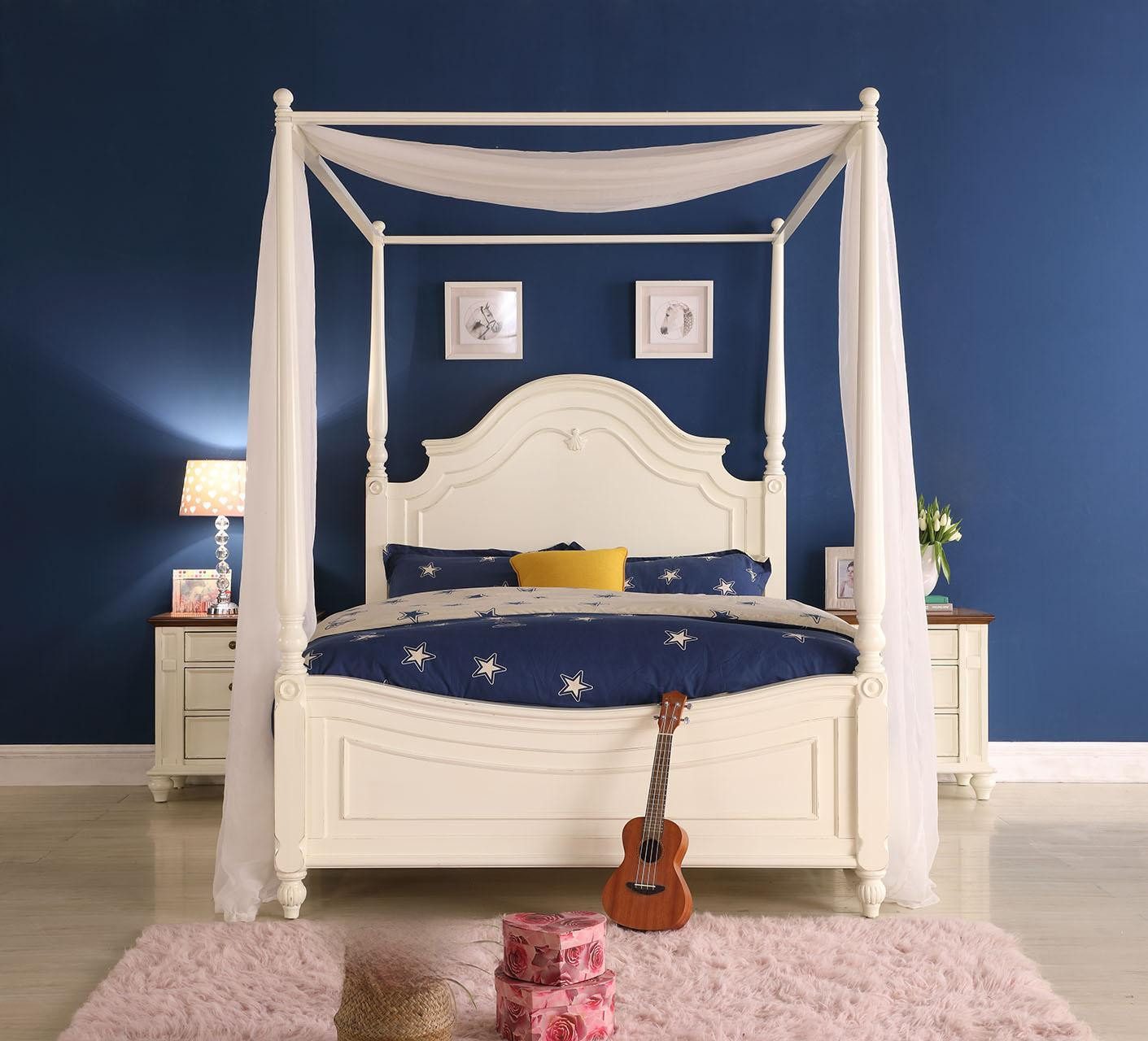 JVmoebel Himmelbett Massivholz Bett Klassische Schlafzimmermöbel in Weiß, Made in Europa